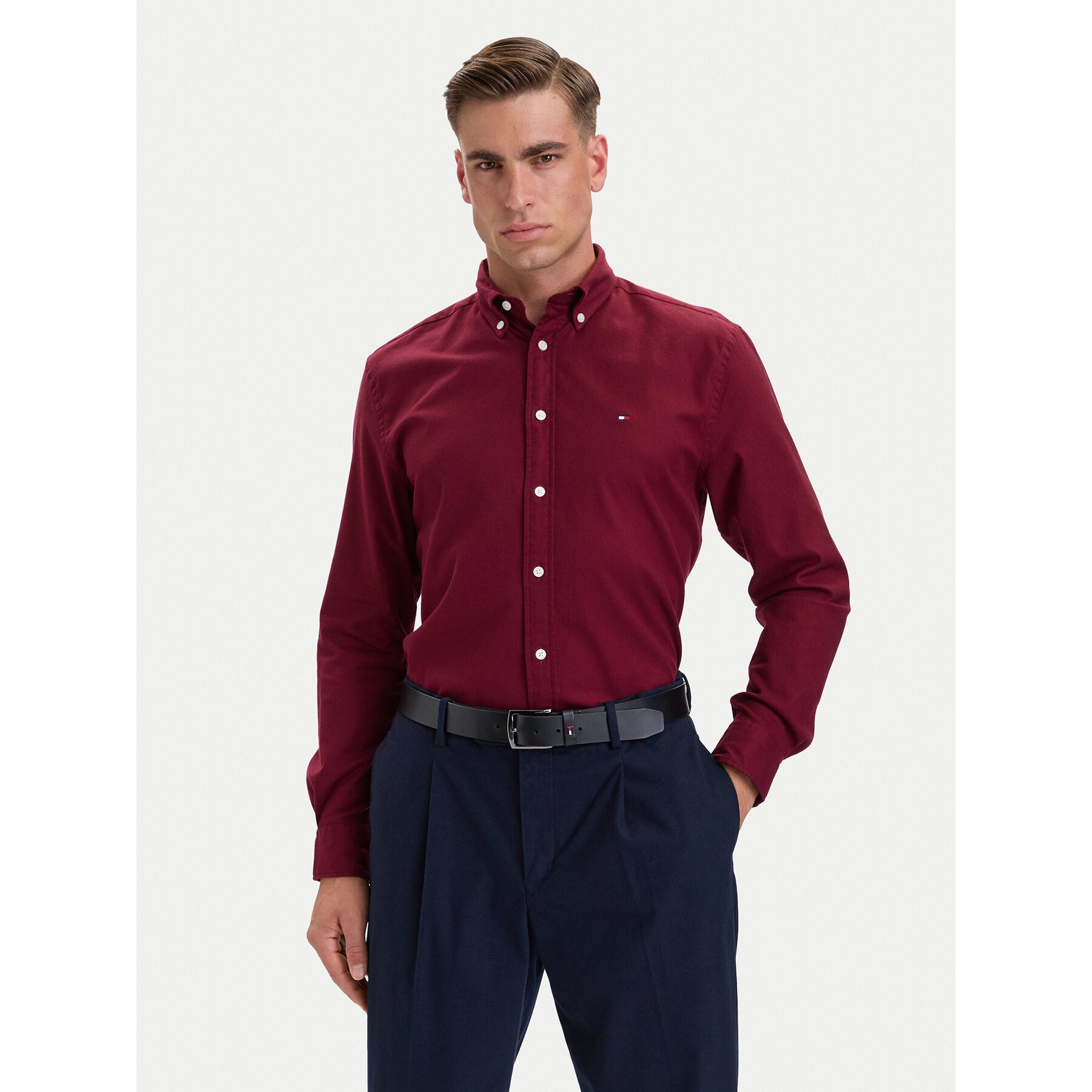 Tommy Hilfiger Hemd Flannel Solid MW0MW40469 Dunkelrot Regular Fit