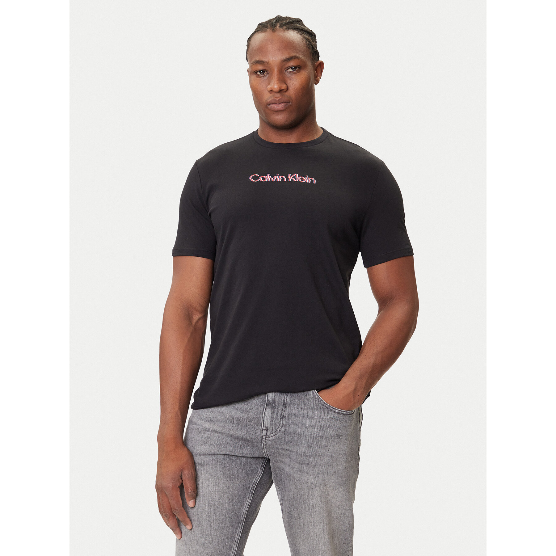 Calvin Klein Jeans T-shirt Glitched Logo LV04RC858G Crna Regular Fit