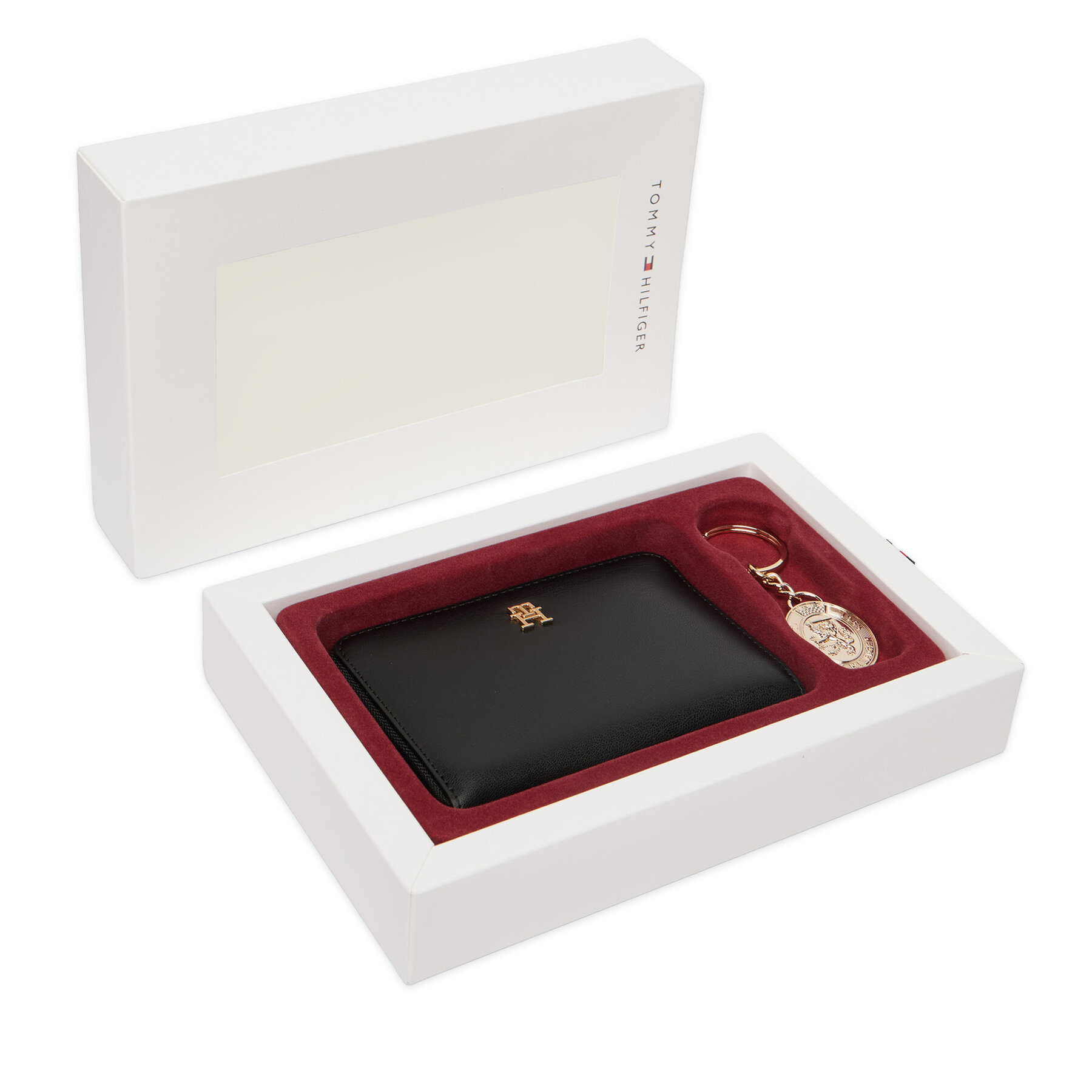 Set portofel și breloc Tommy Hilfiger Th Gifting Med Za + Charm AW0AW18955 Negru