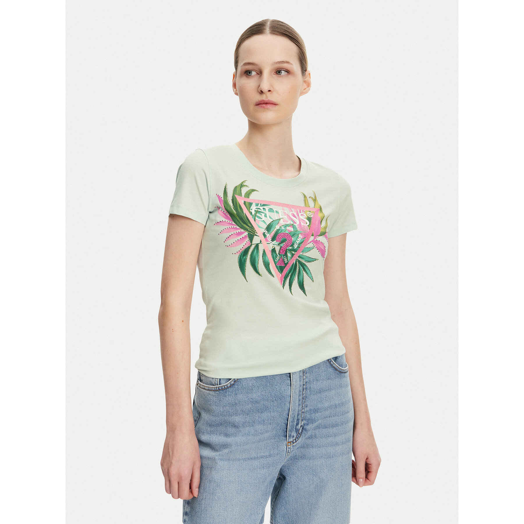 Guess Póló W5GI07 J1314 Türkizkék Slim Fit
