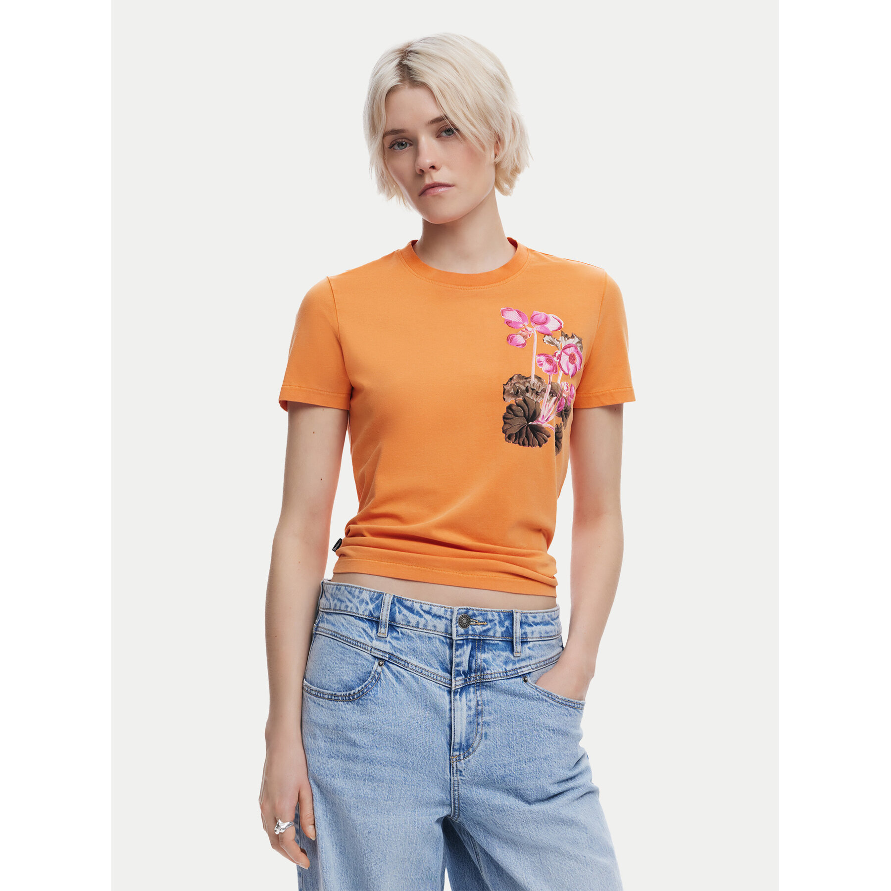 Desigual Póló Botanical 25SWTK48 Narancssárga Slim Fit