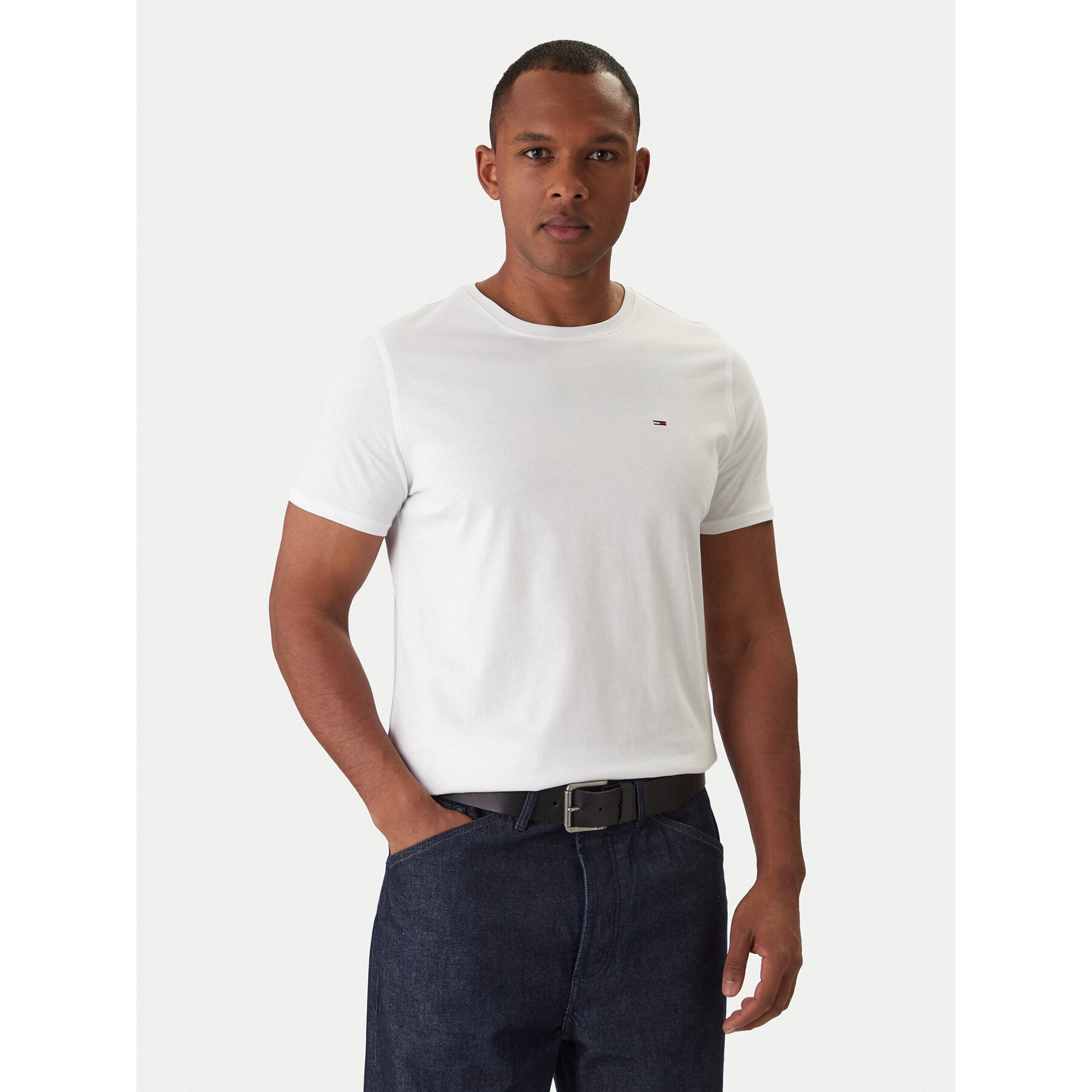 Tommy Jeans Majica DM0DM04411 Bela Slim Fit