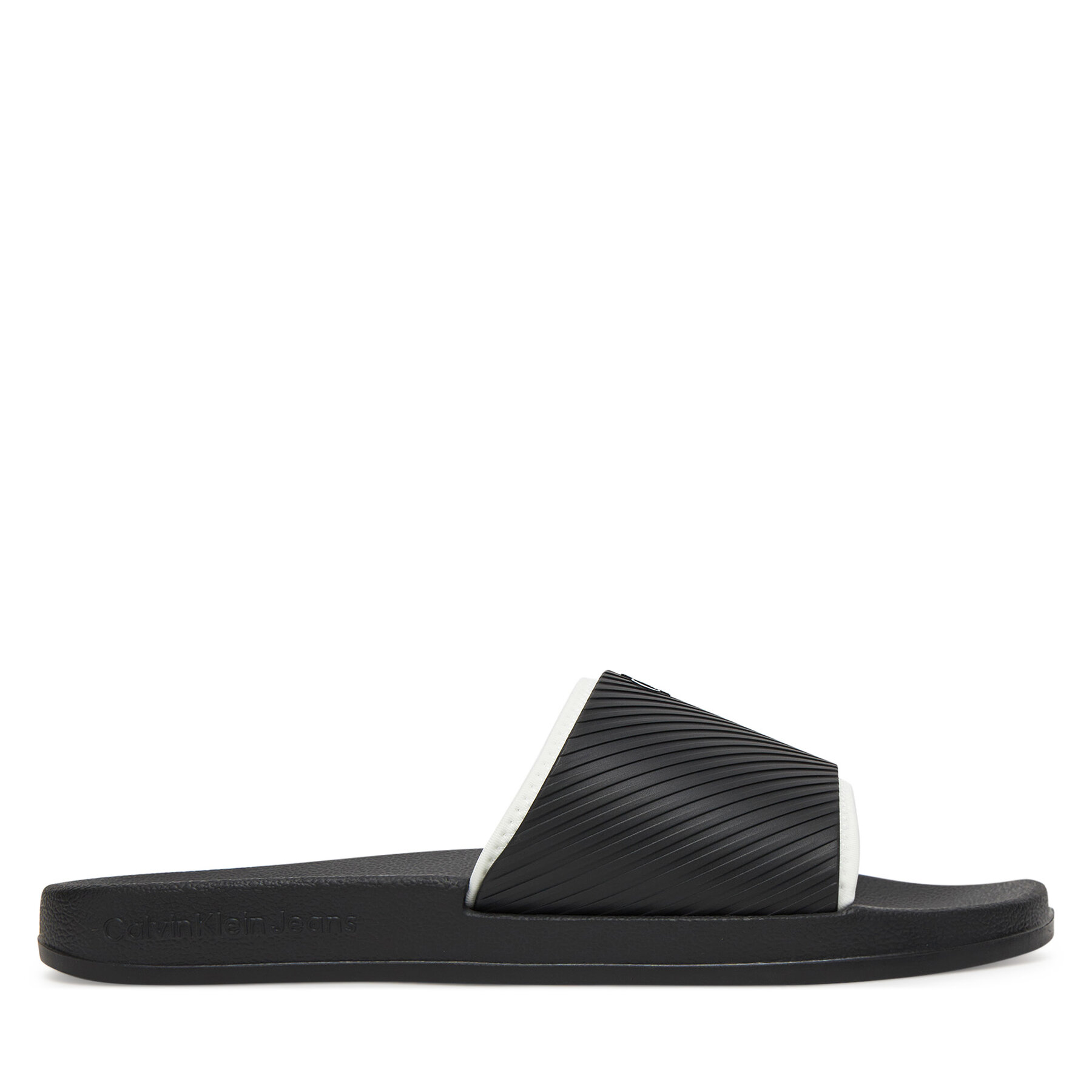 Męskie Klapki Calvin Klein Jeans, Rozmiar 46 Czarny Slide Rubber Neoprene Text YM0YM01234