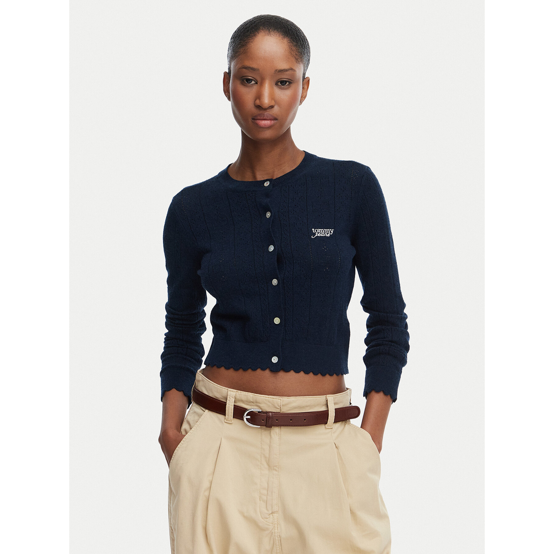 Tommy Jeans Strickjacke Pointelle DW0DW22931 Dunkelblau Regular Fit