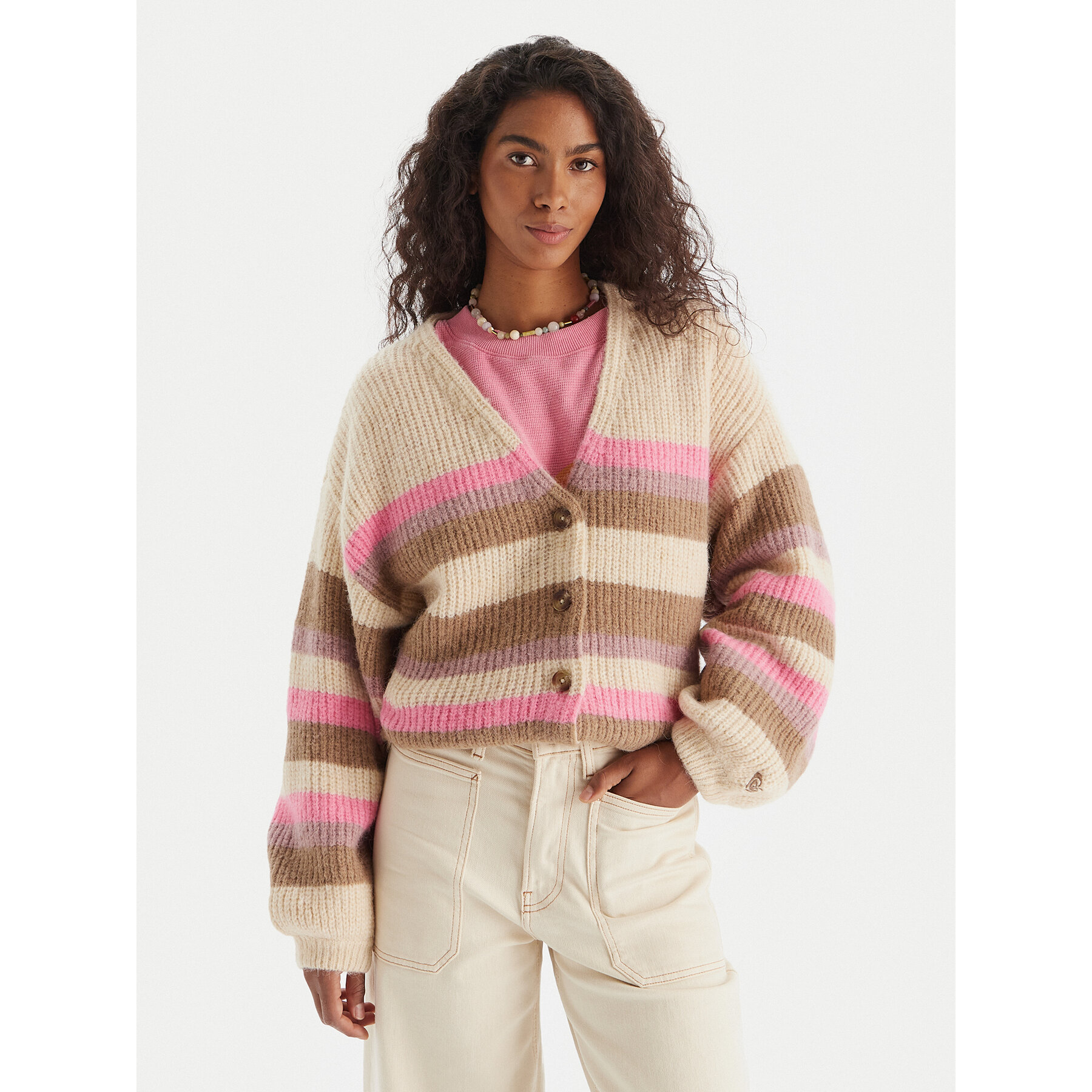 Roxy Strickjacke Marble Tiles Stripe ERJSW03669 Beige Regular Fit