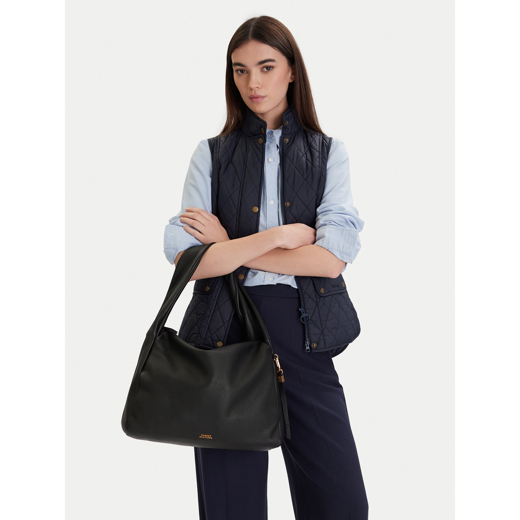 Geantă Tommy Hilfiger City Leather Hobo AW0AW18285 Negru