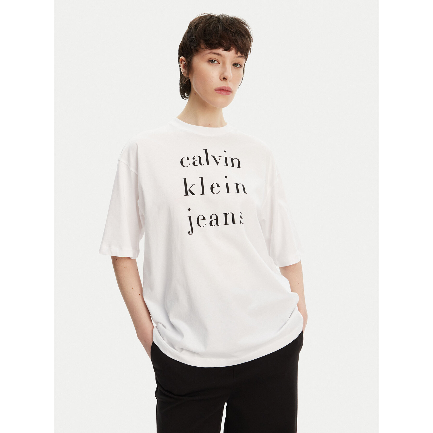 Calvin Klein Jeans Majica LV047B827G Bela Relaxed Fit