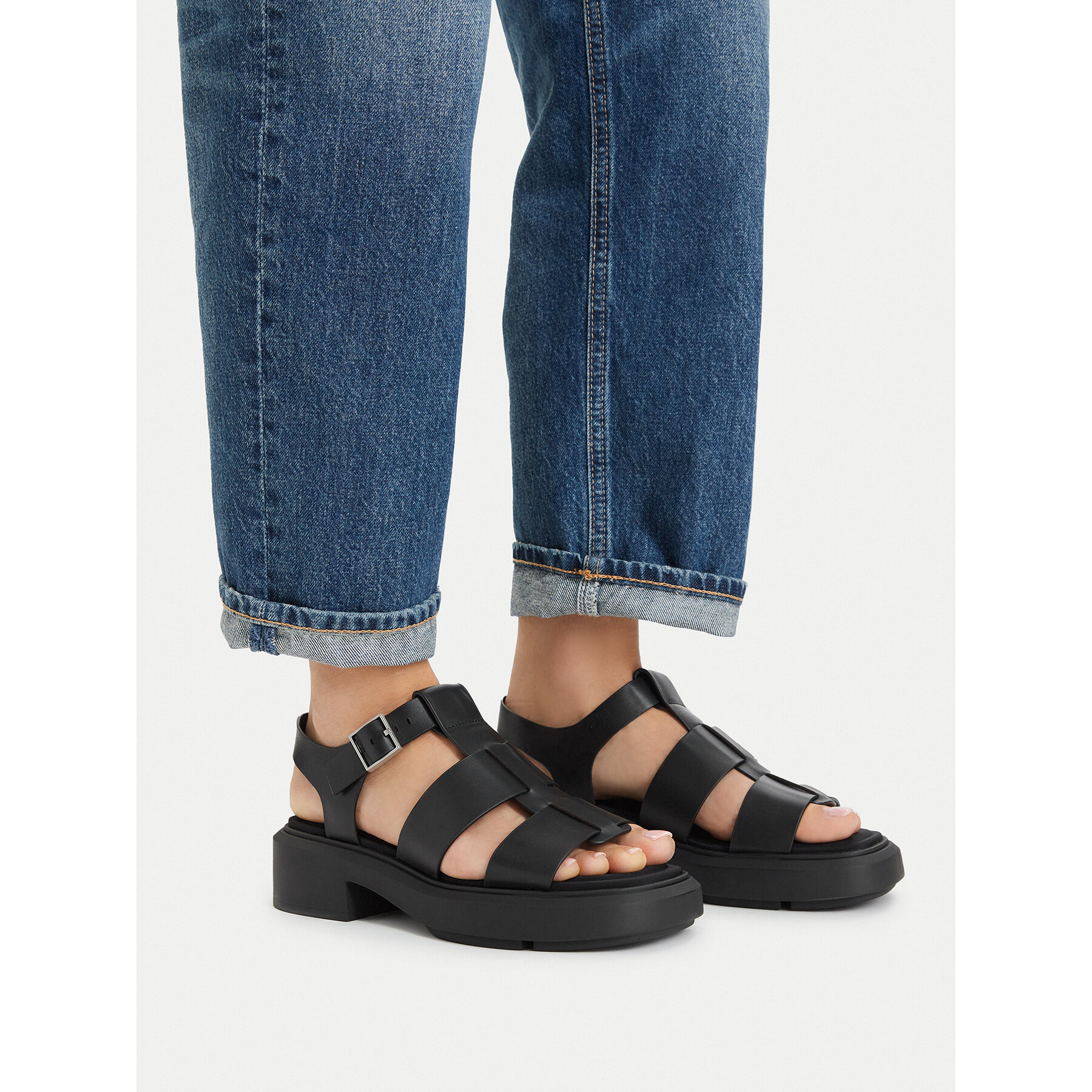 Sandale Calvin Klein Chunky Sandal Fisherm Lth HW0HW02904 Negru