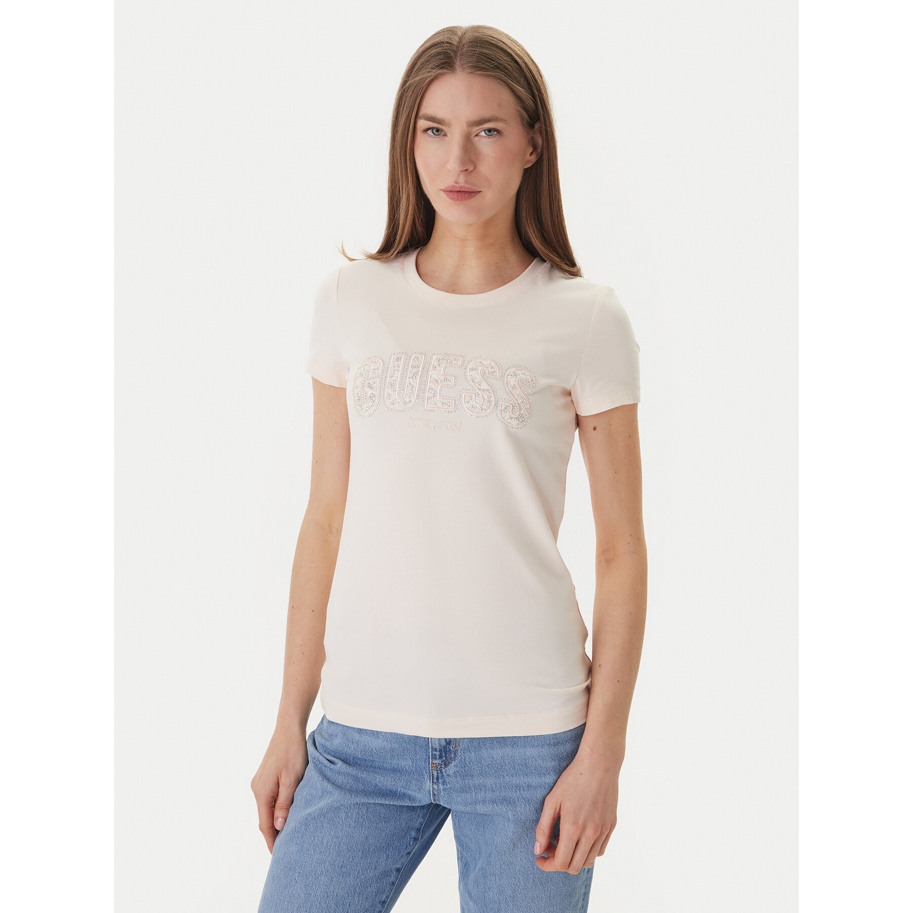 Guess Majica W5GI04 J1314 Roza Slim Fit
