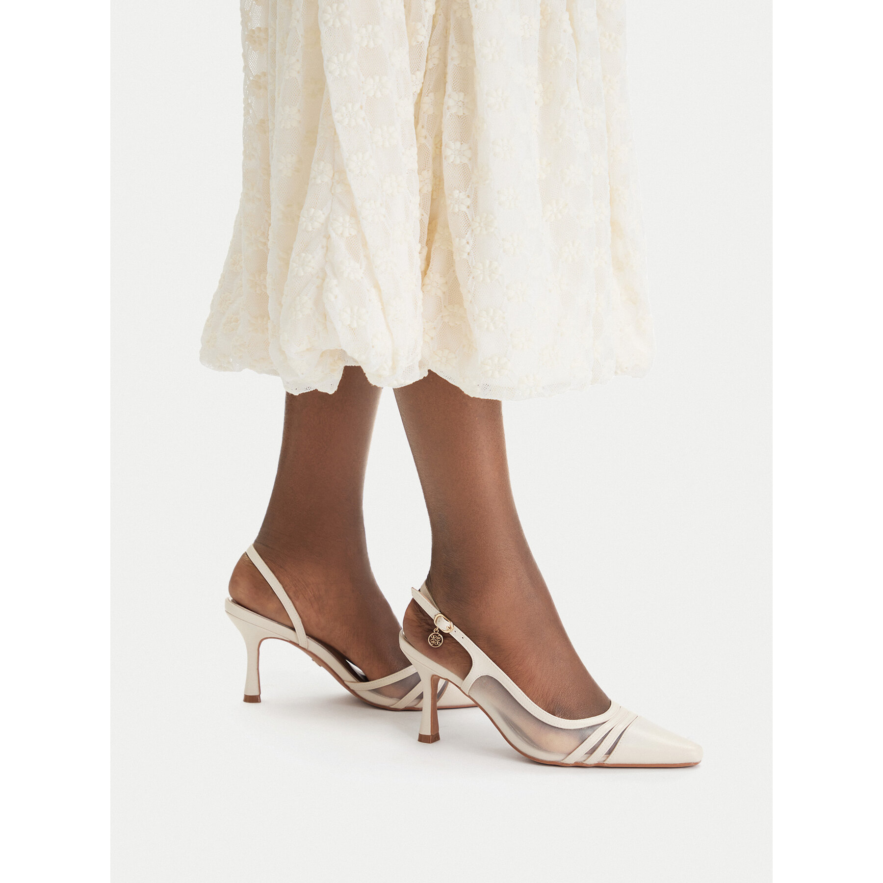 Pantofi cu toc subțire Nine West CEO-CR422-D3005C Écru