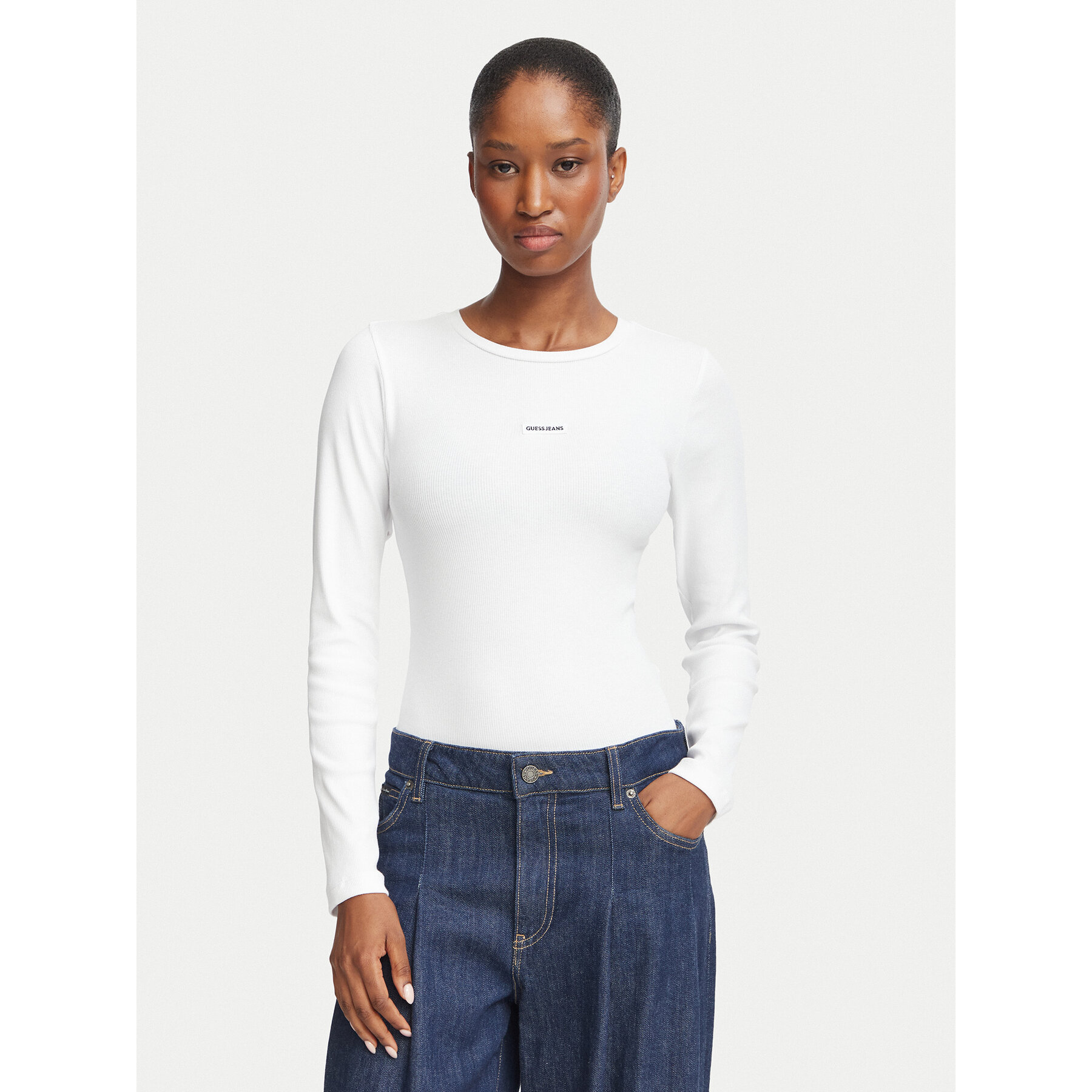Guess Jeans Bluse W6BP05 K5470 Weiß Slim Fit