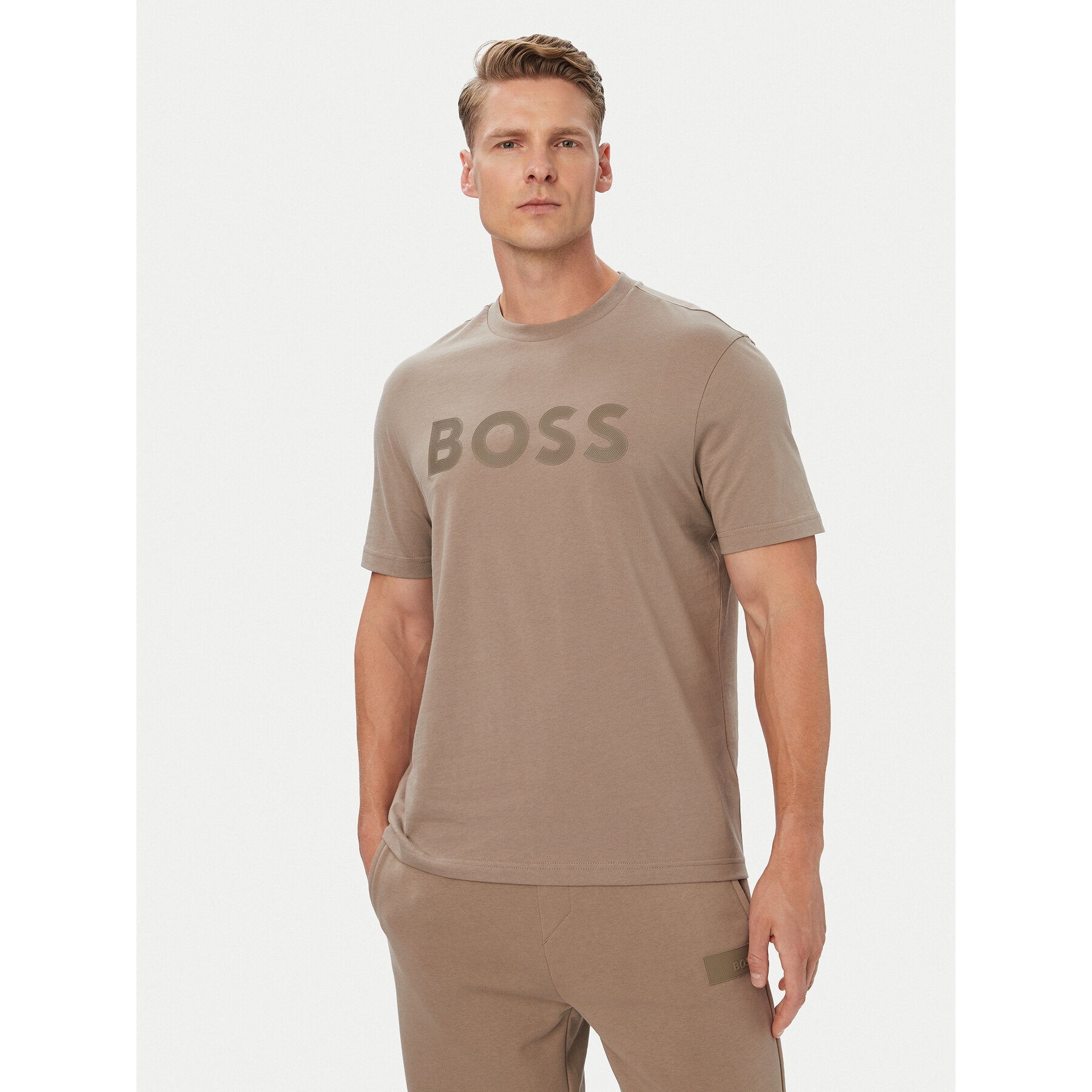 BOSS T-Shirt Structure Logo 50566883 Beige Regular Fit