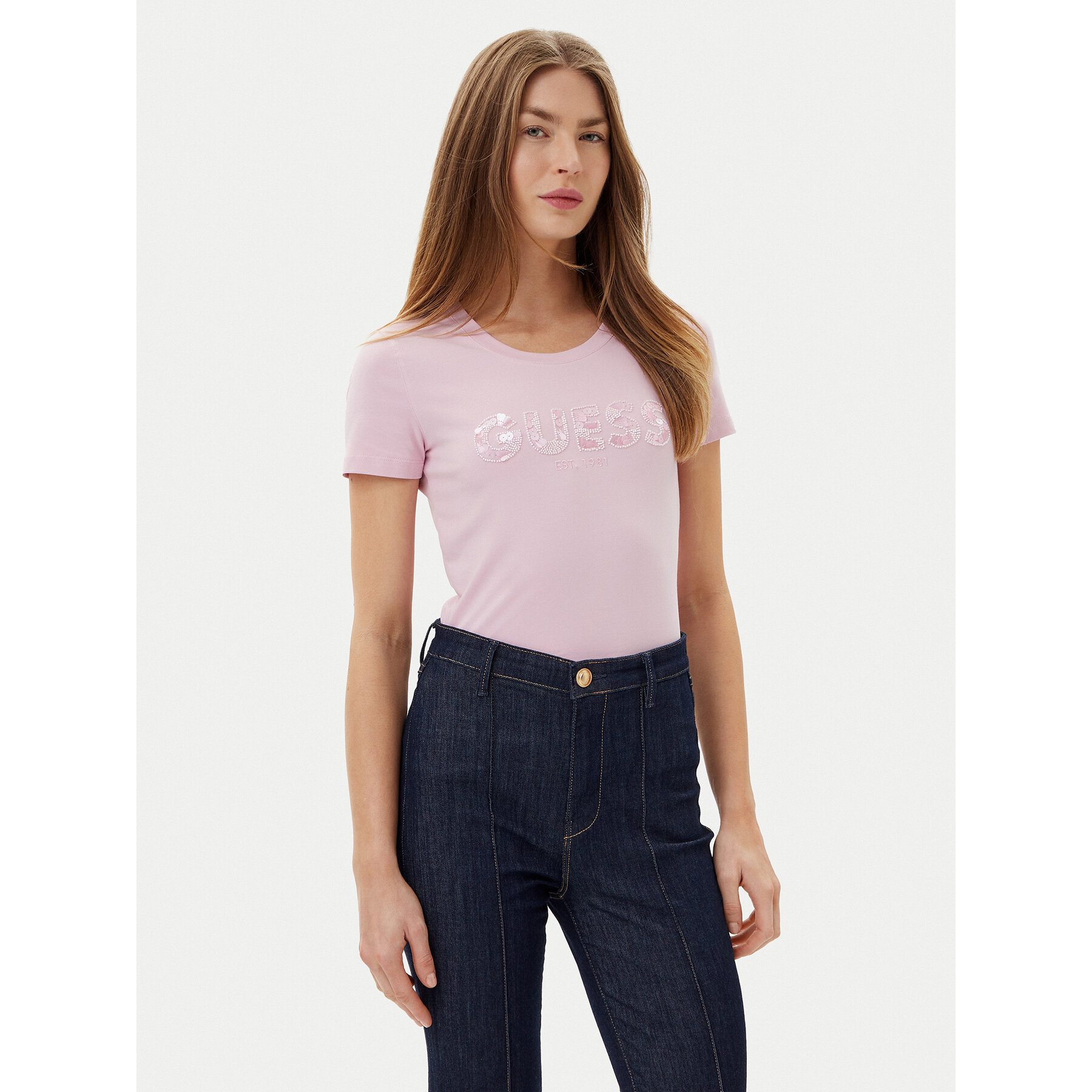 Guess Póló W5GI17 J1314 Rózsaszín Slim Fit