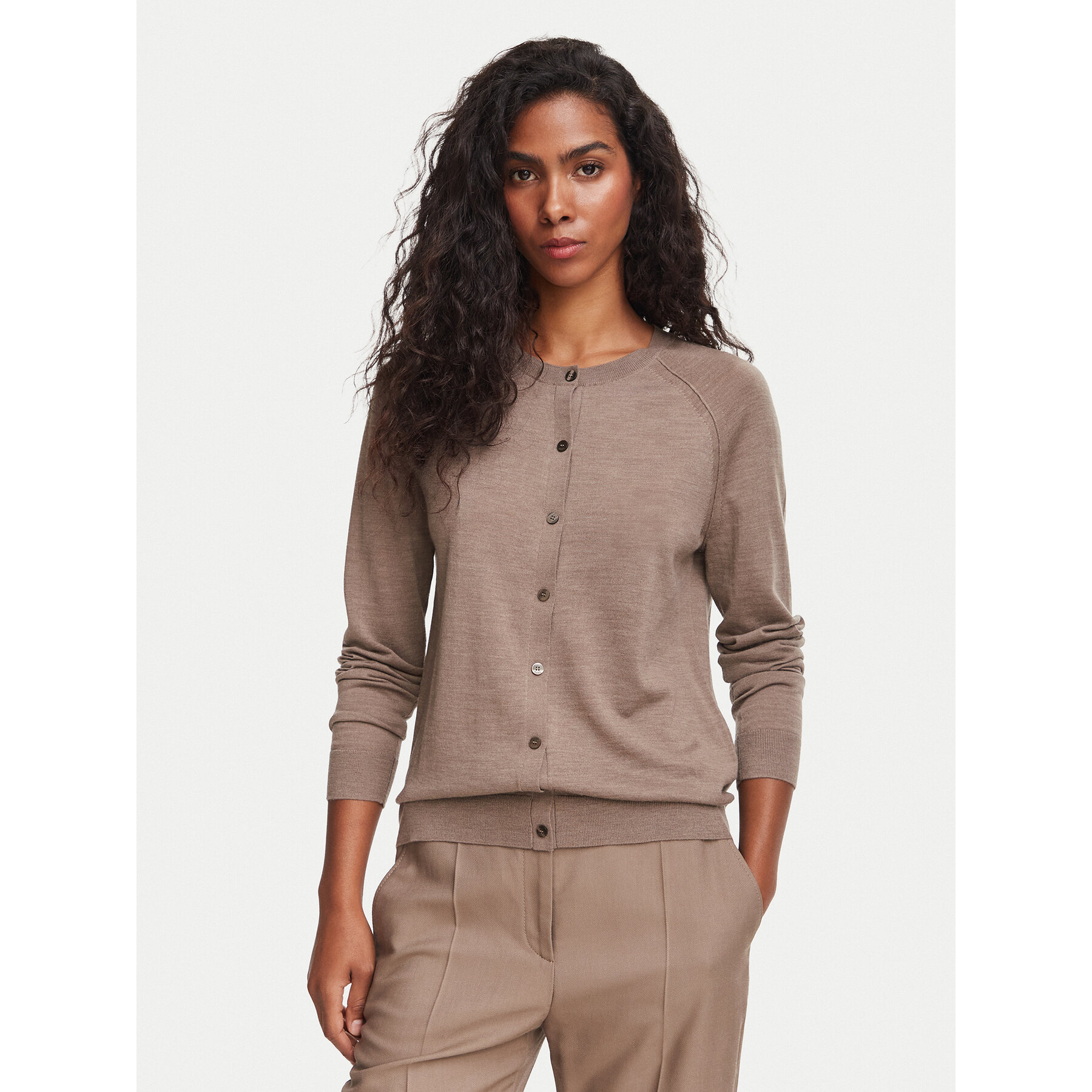 BOSS Strickjacke Fonami 50545031 Dunkelbeige Regular Fit