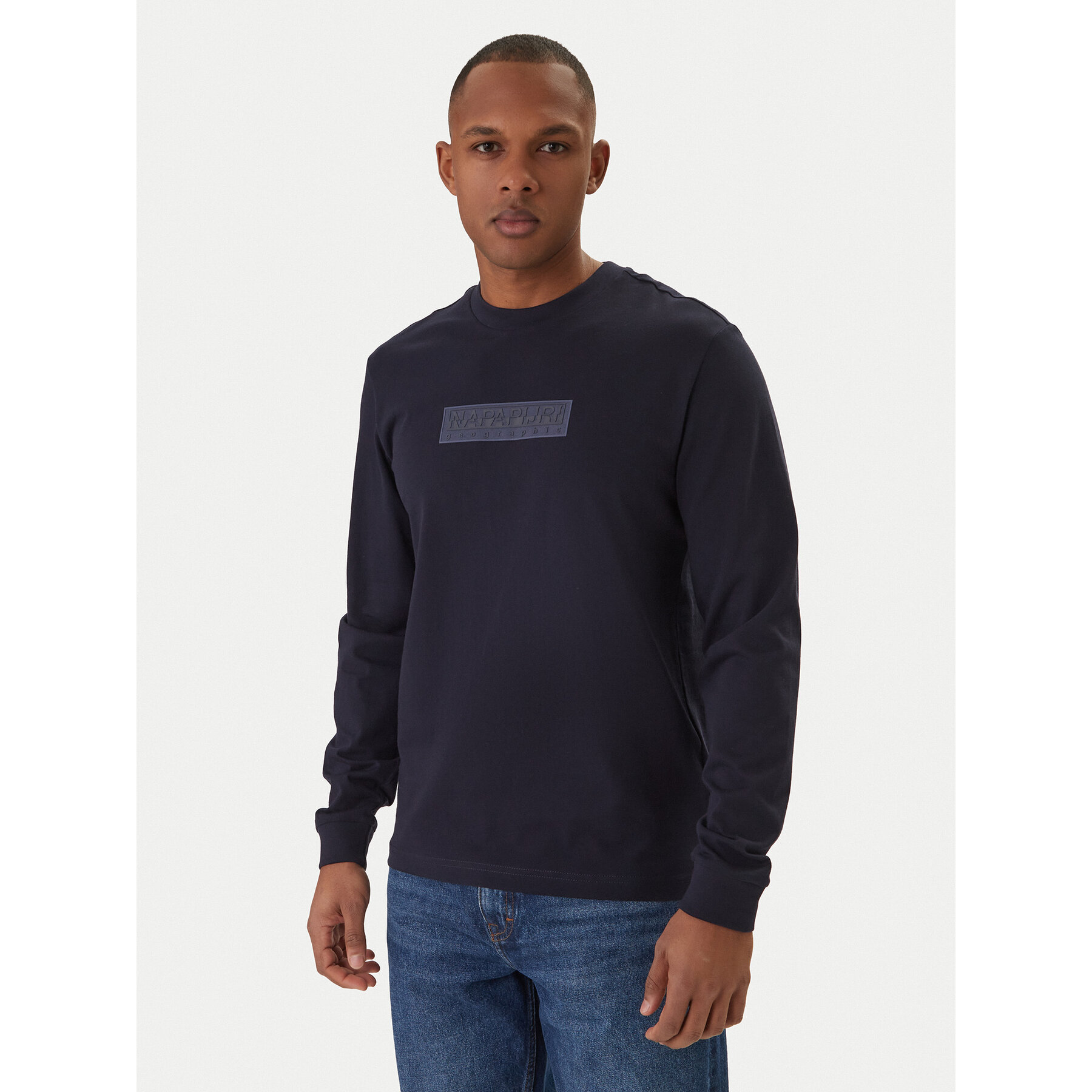 Napapijri Majica z dolgimi rokavi S-Box Logo NP0A8BC5 Mornarsko modra Regular Fit
