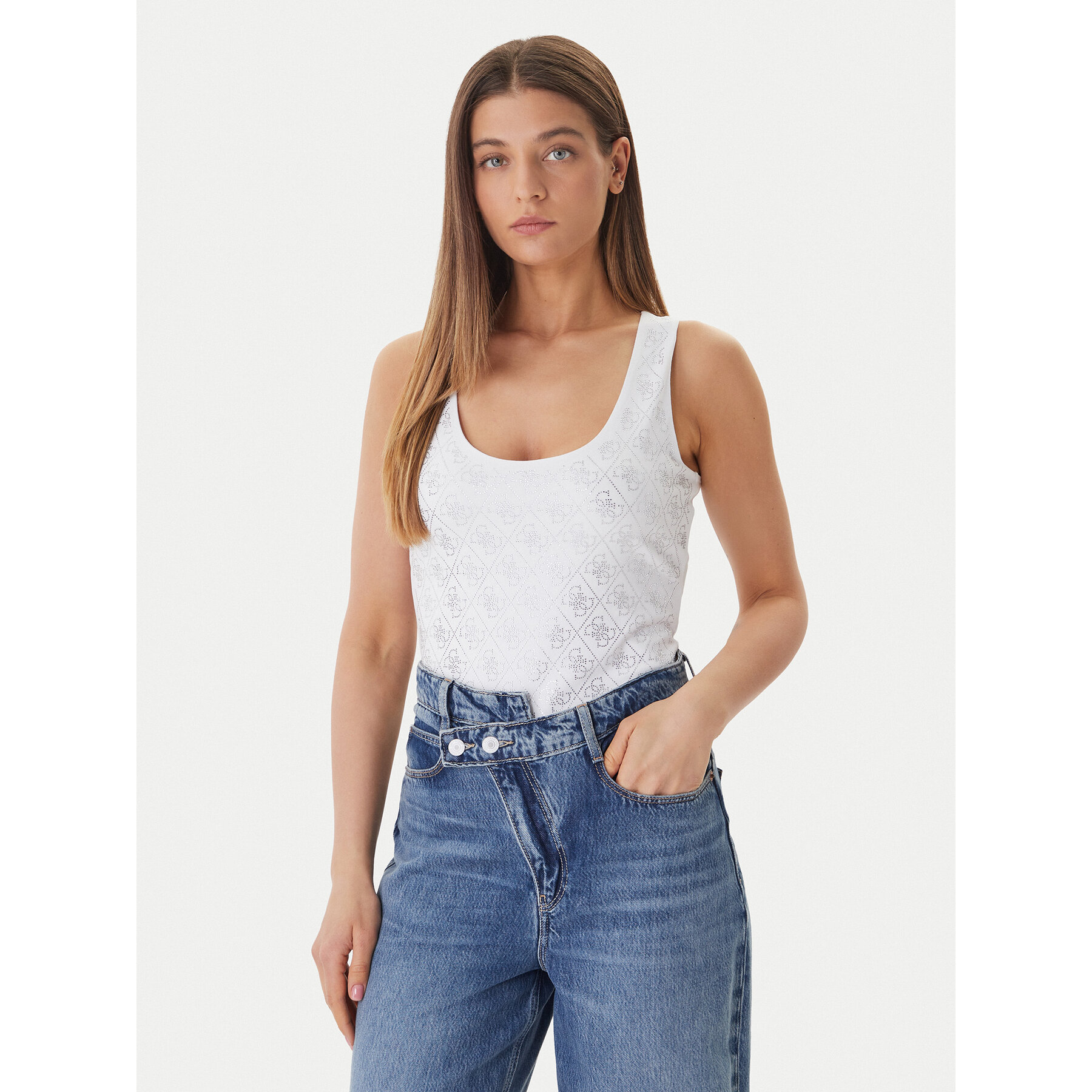 Guess Τοπ W6GP10 K2932 Λευκό Regular Fit