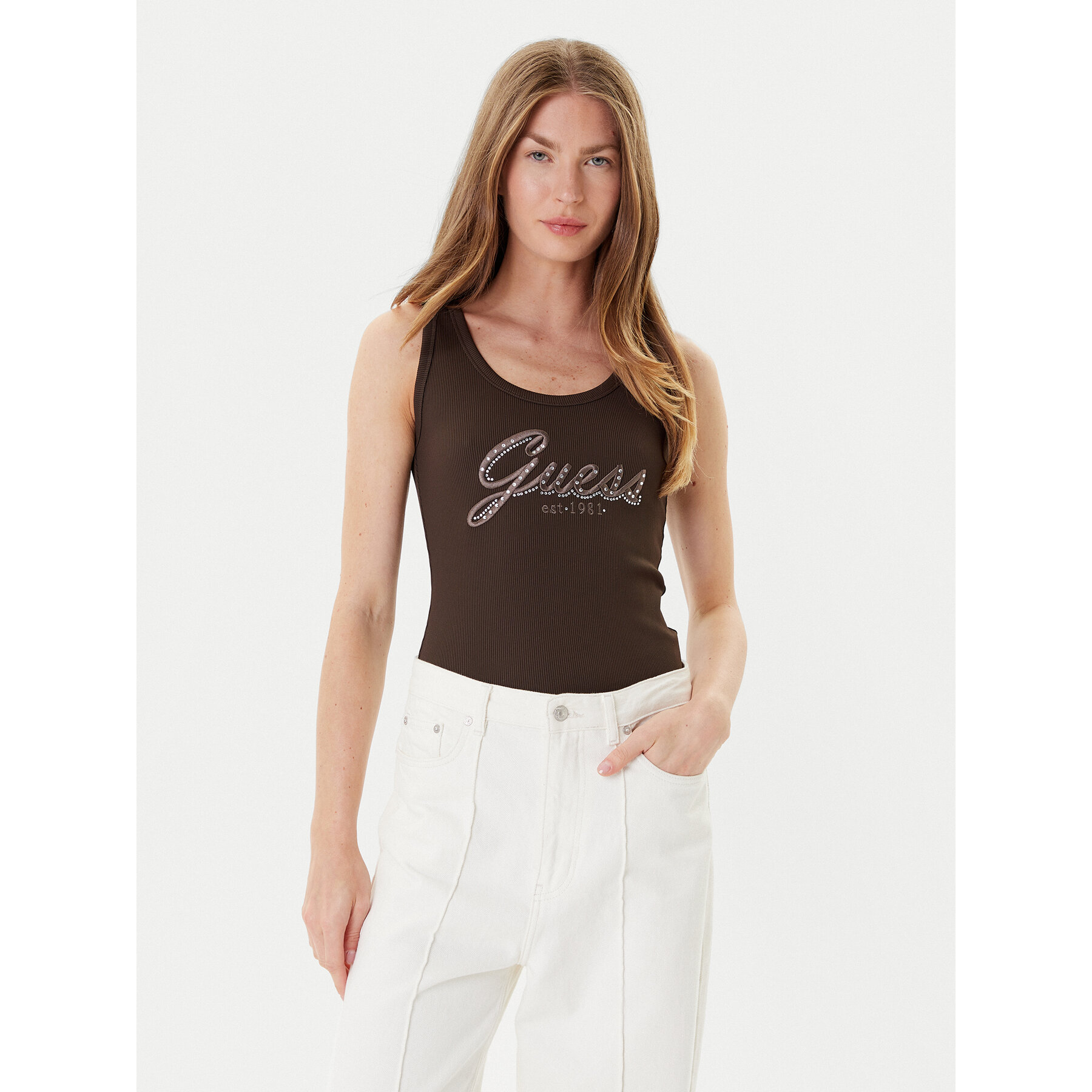 Guess Τοπ W5YP00 KCXJ2 Καφέ Regular Fit