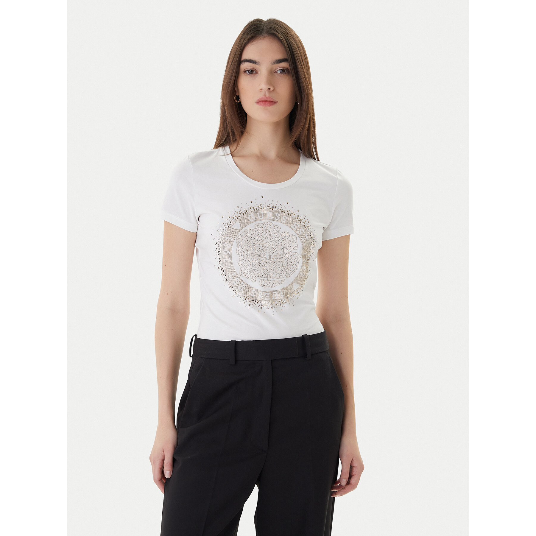 Guess Majica Camelia W4RI47 J1314 Bela Slim Fit