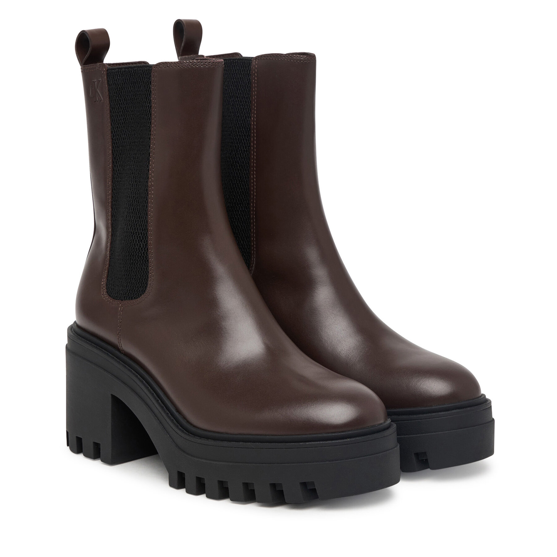 Škornji Calvin Klein Chunky Heeled Chelsea Lth YW0YW01547 Temno rjava
