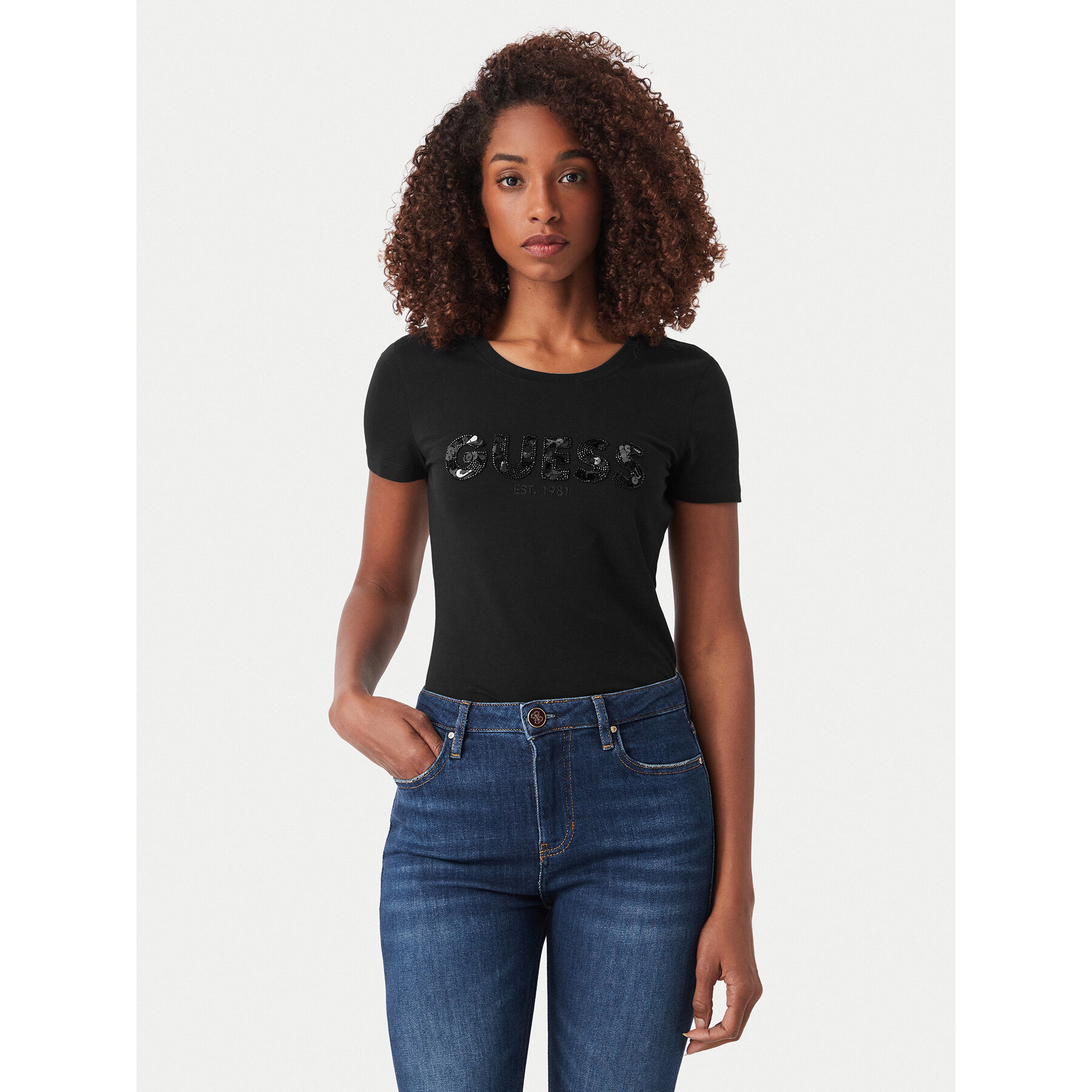 Guess T-shirt W5GI17 J1314 Crna Slim Fit