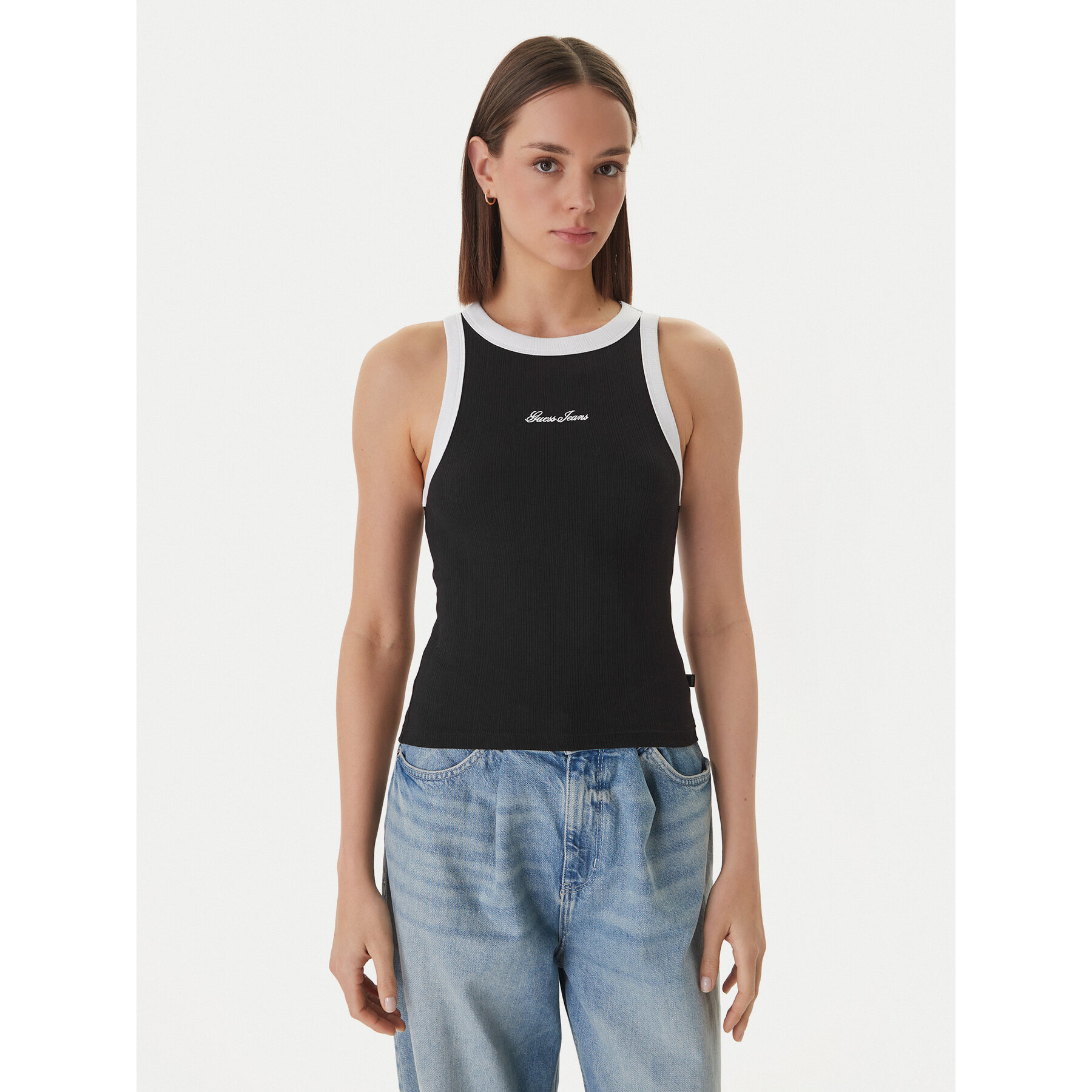 Guess Jeans Top W6GPZ8 KF641 Crna Slim Fit