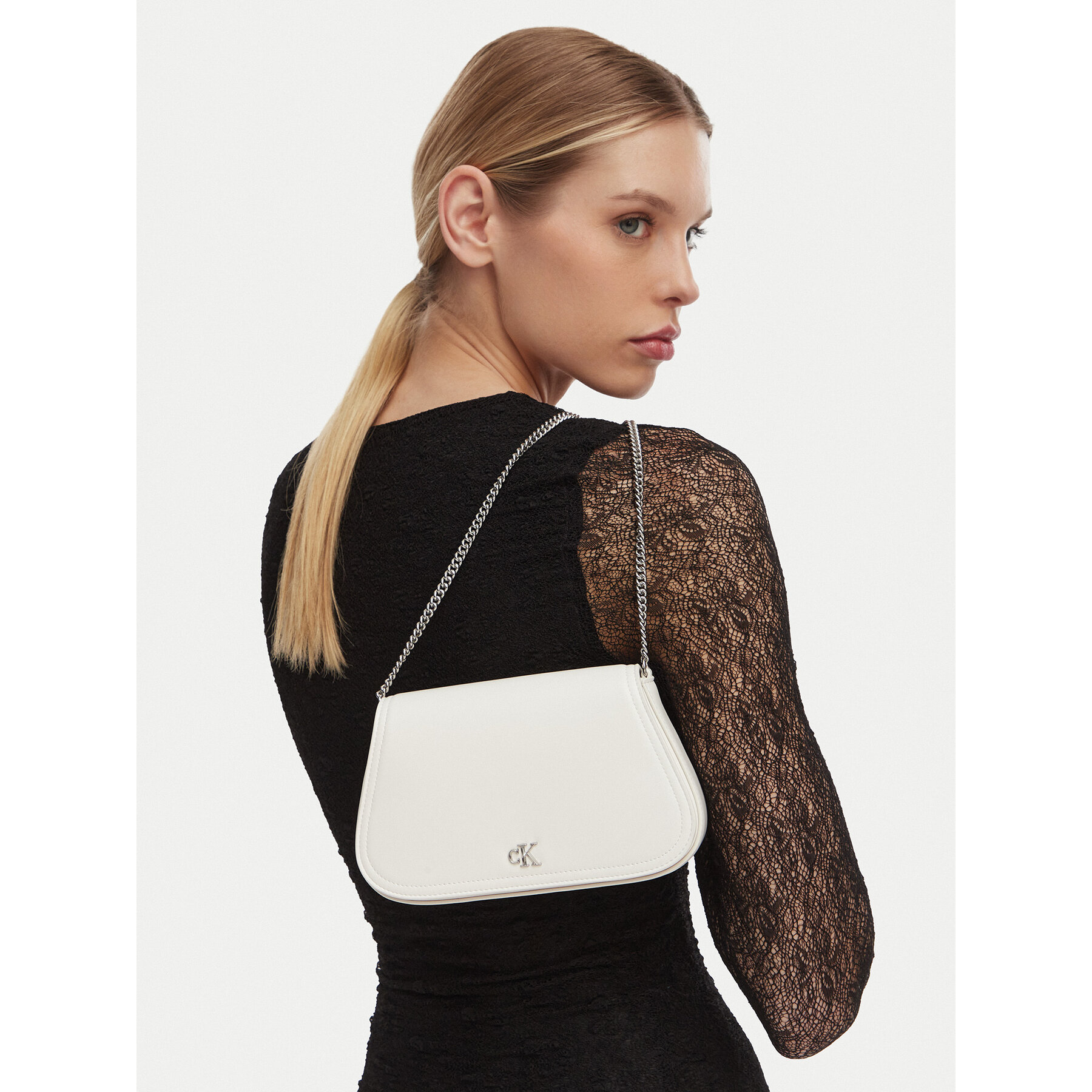 Borsetta Calvin Klein Ck Curved Wallet On Chain LV04F1153G Bianco