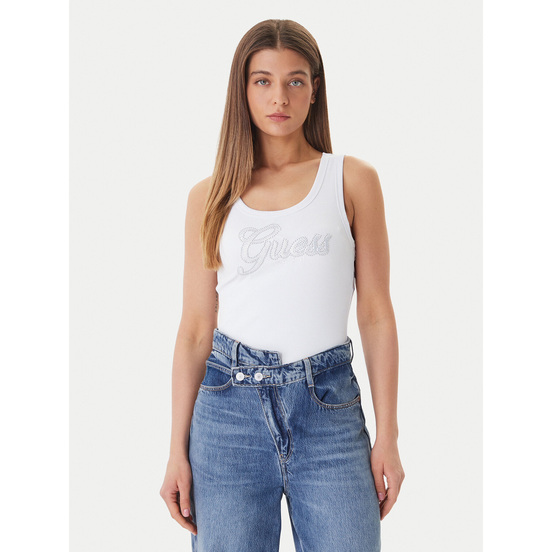 Guess Τοπ W6GP22 K2954 Λευκό Regular Fit