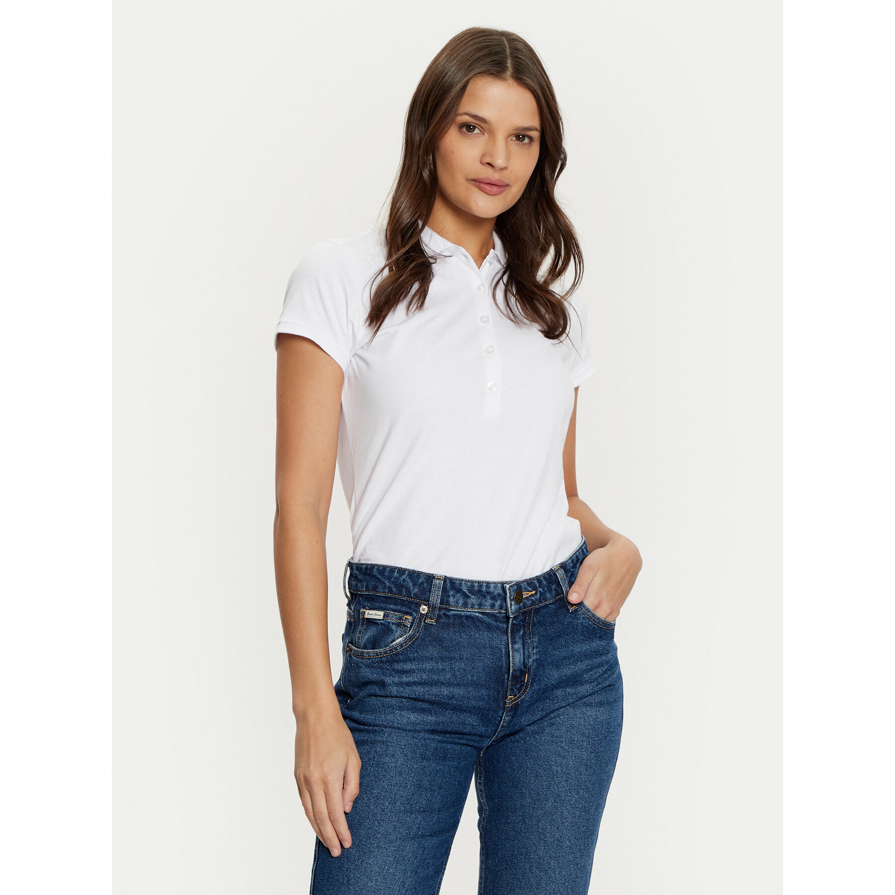 Guess Polo W4GP62 KBZV1 Λευκό Slim Fit