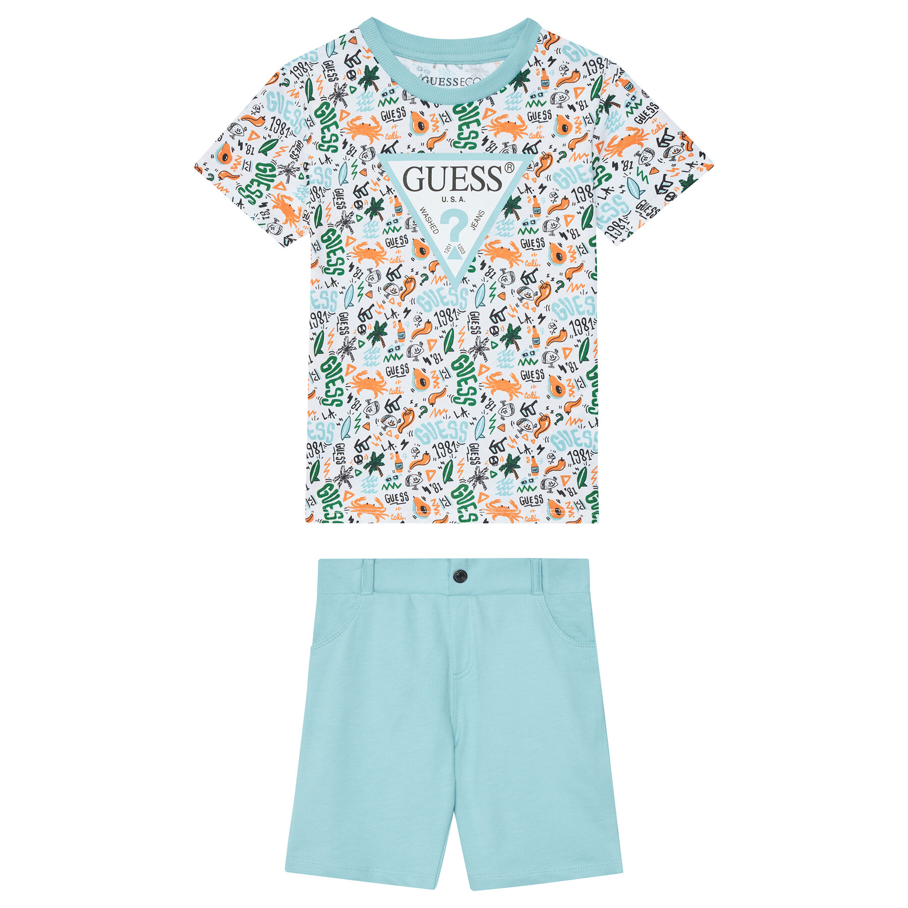 Guess Σετ t-shirt και αθλητικό σορτς N6GG00 K8HM4 Μπλε Regular Fit