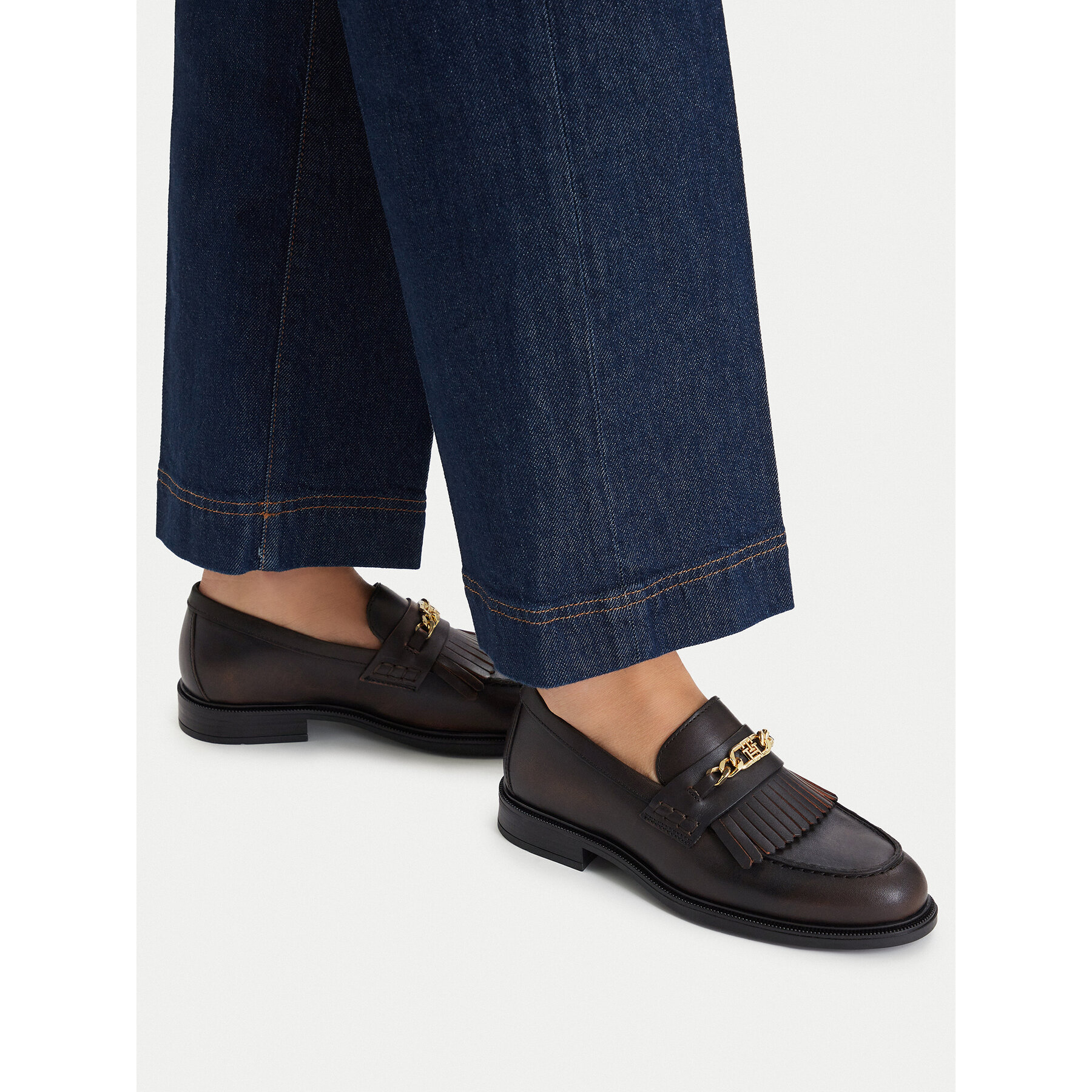 Loafers Tommy Hilfiger Th Chain Fringe Leather Loafer FW0FW09668 Maro închis