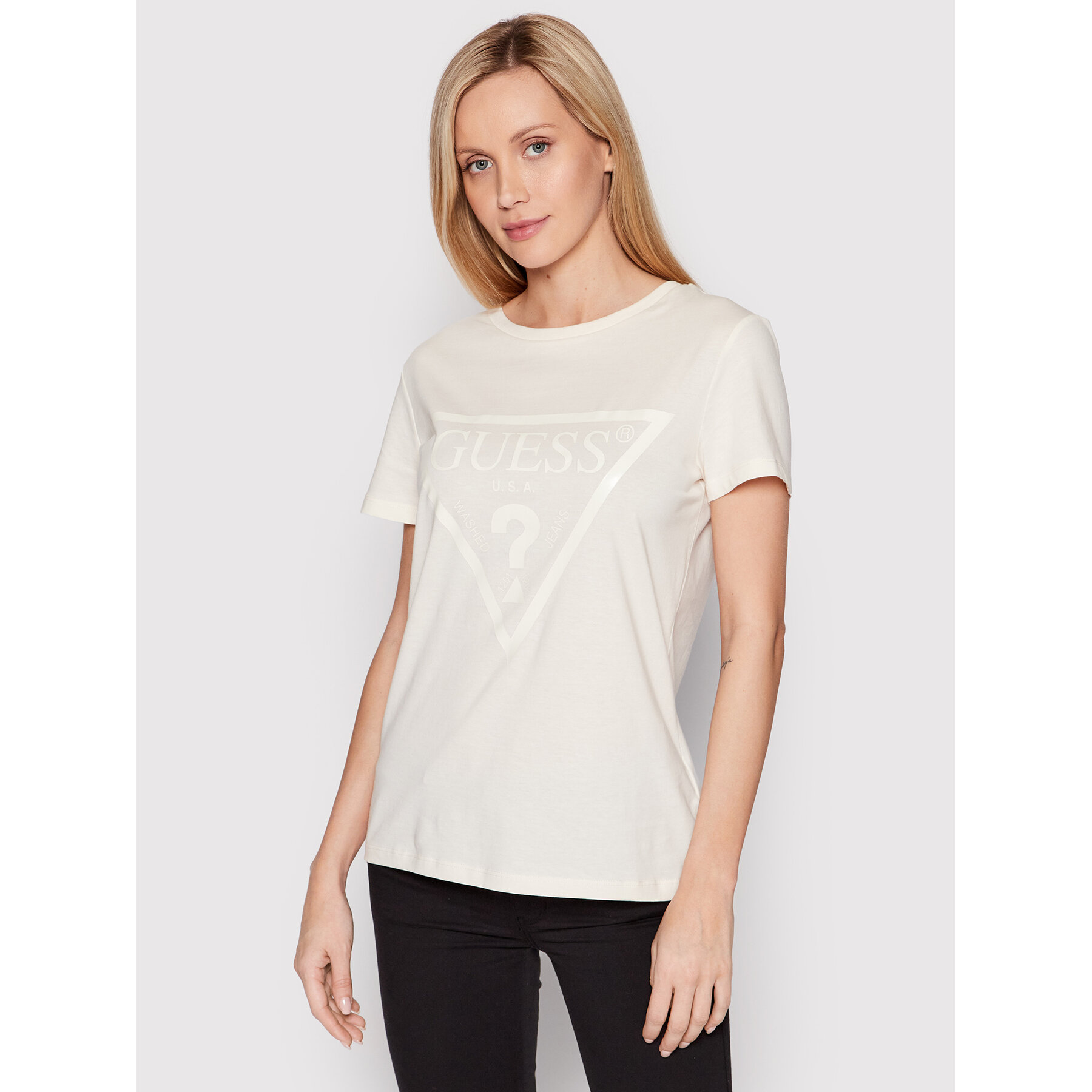 Guess Marškinėliai V2YI07 K8HM0 Smėlio Regular Fit