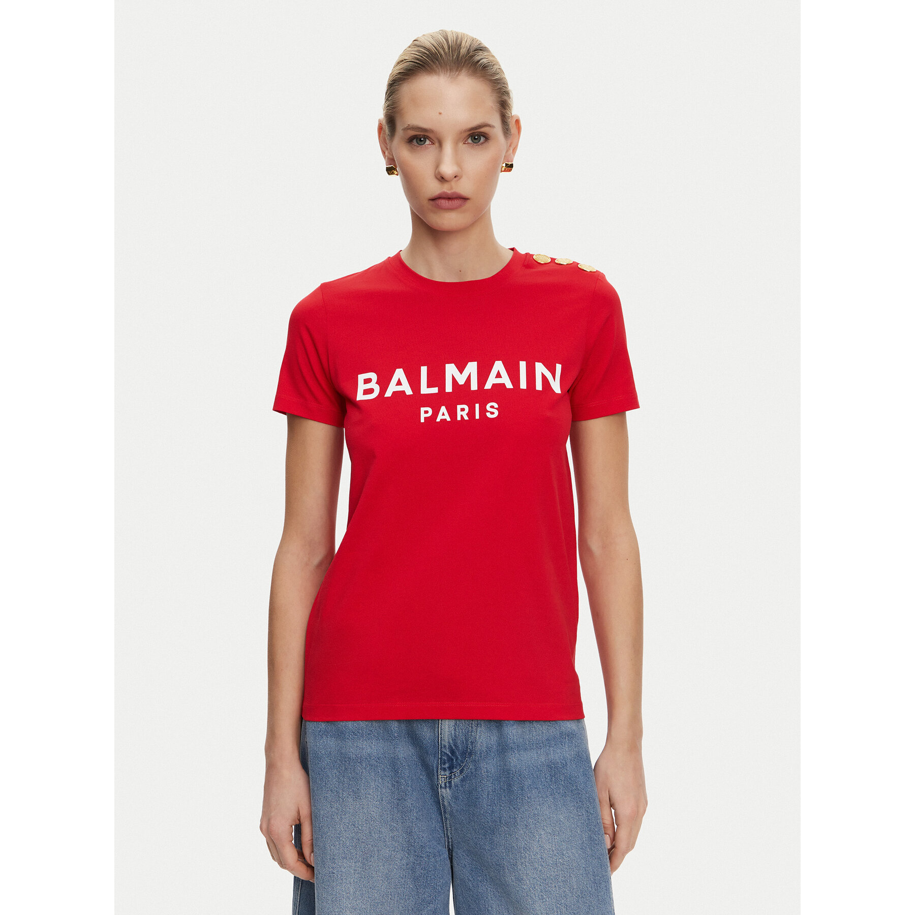 Balmain Balmain T-Shirt BF1EF005BB02 Κόκκινο Regular Fit