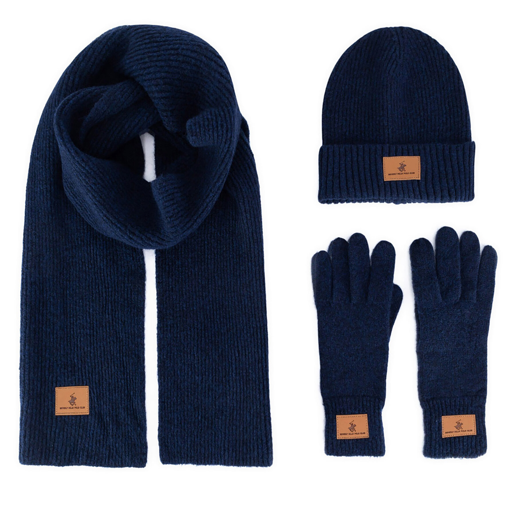 Sada čepice, šála a rukavice Beverly Hills Polo Club BHPC-MC-001-AW24 Tmavomodrá