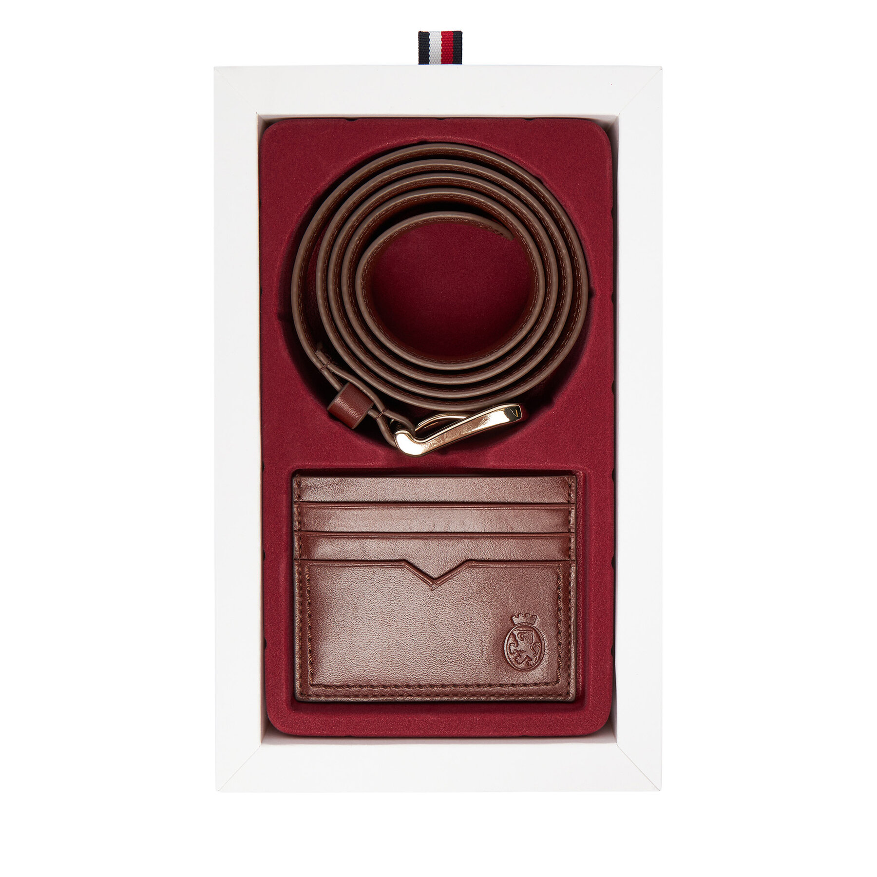 Darčeková sada Tommy Hilfiger Th Crest Belt And Cc Holder AM0AM13934 Hnedá
