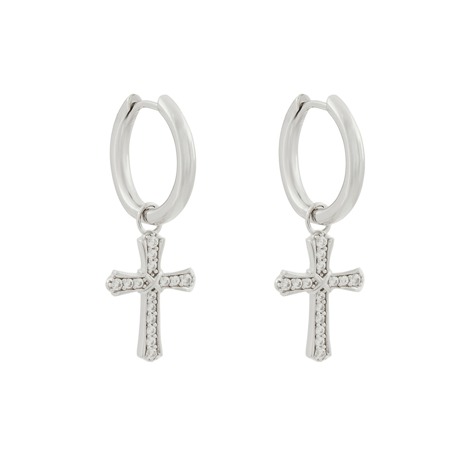 Cercei ICED STUFF Sharp Cross Aur alb