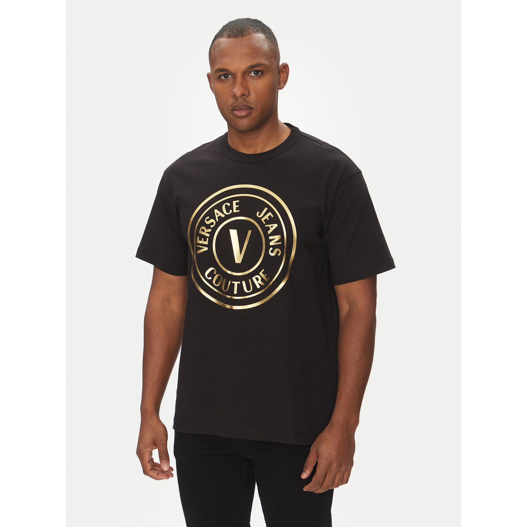 Versace Jeans Couture Póló 78GAHT01 Fekete Regular Fit