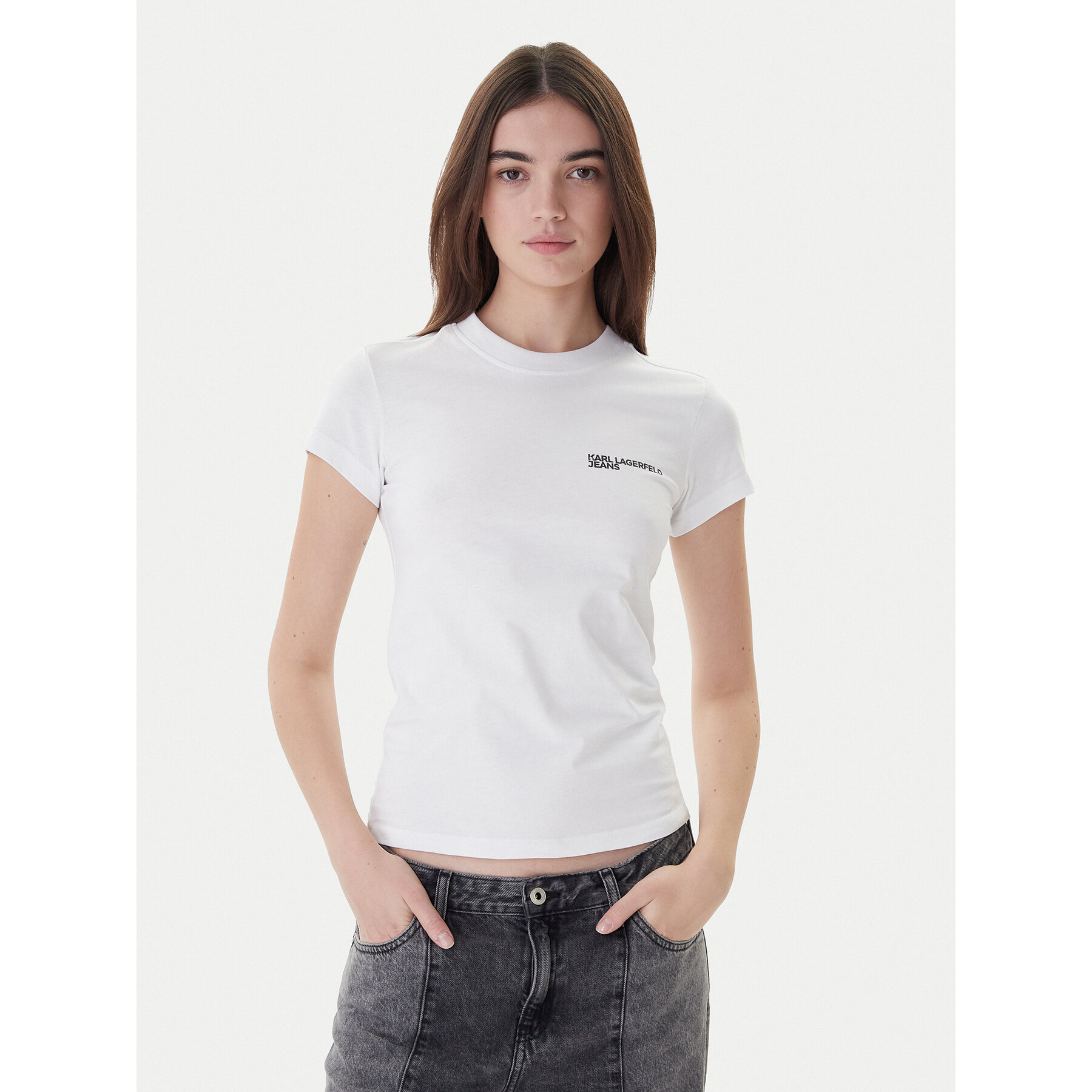 Karl Lagerfeld Jeans Majica A1W17004 Bela Slim Fit