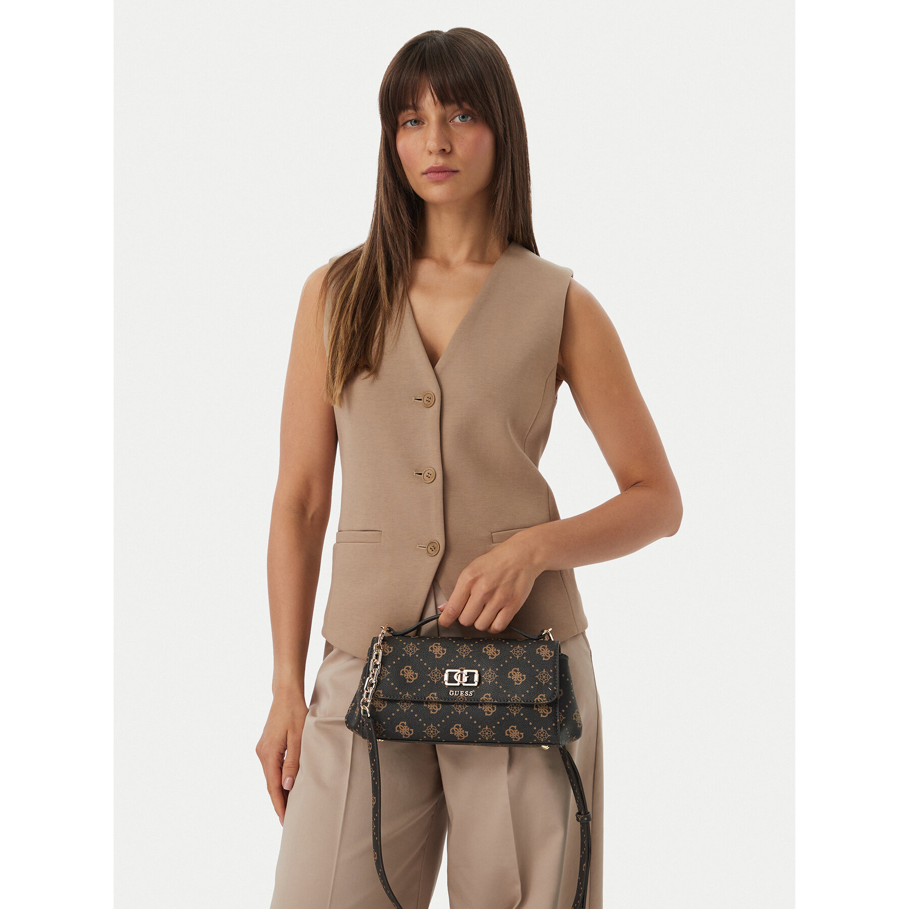 Ročna torba Guess Emelie Logo HWGP99 28190 Temno rjava
