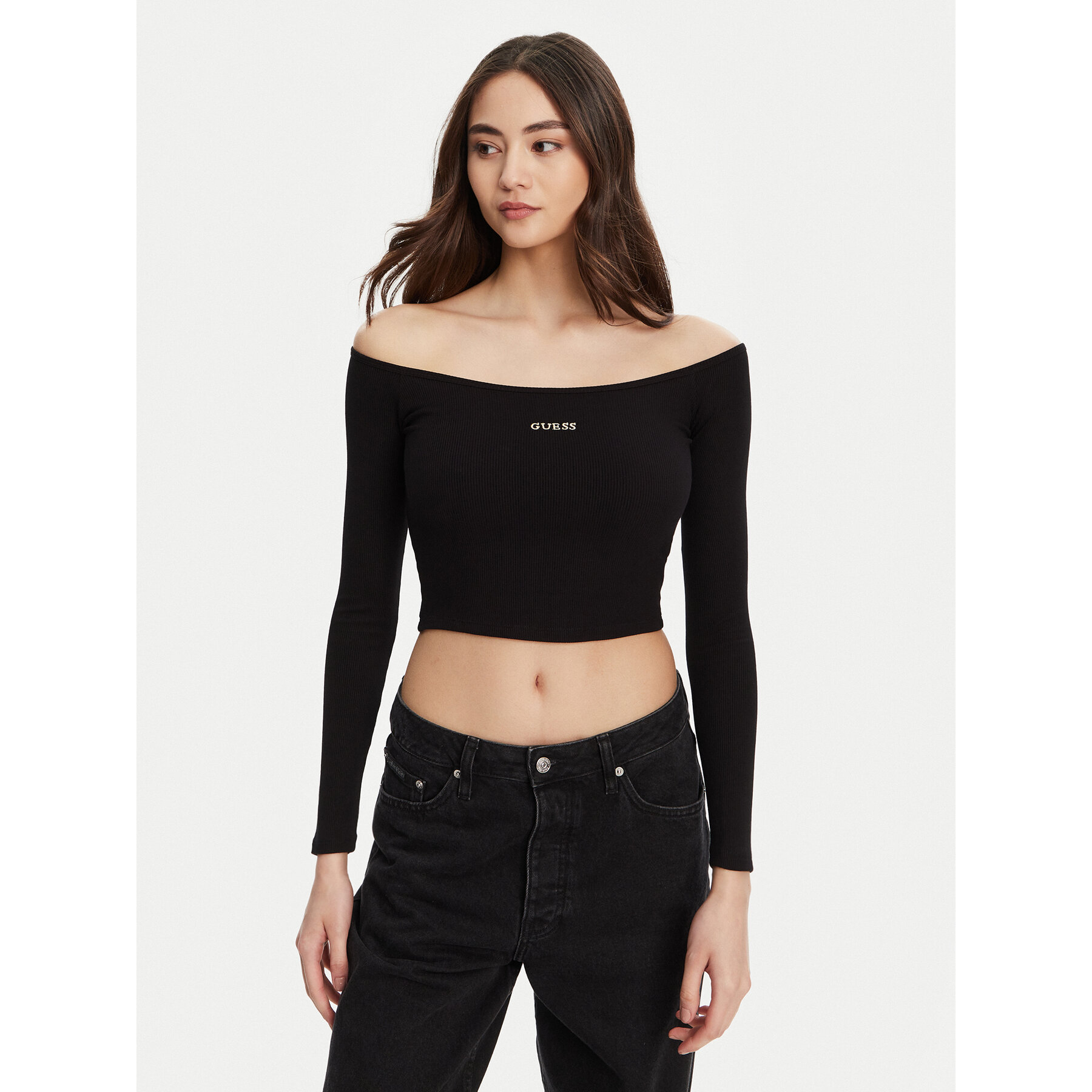 Guess Bluse V5YP07 K8RT2 Schwarz Regular Fit