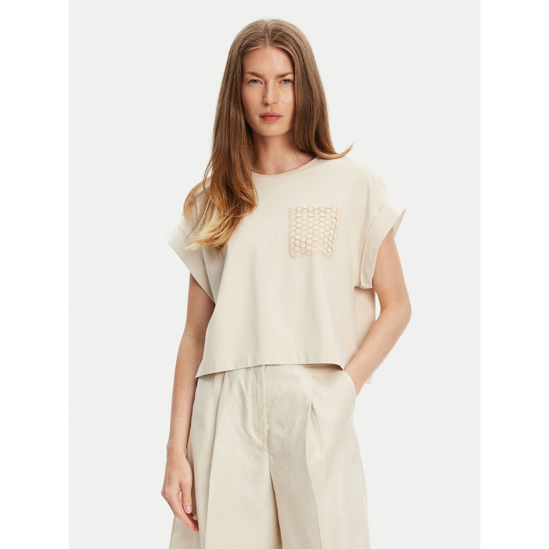 United Colors Of Benetton T-Shirt 3IFVD10AF Μπεζ Boxy Fit