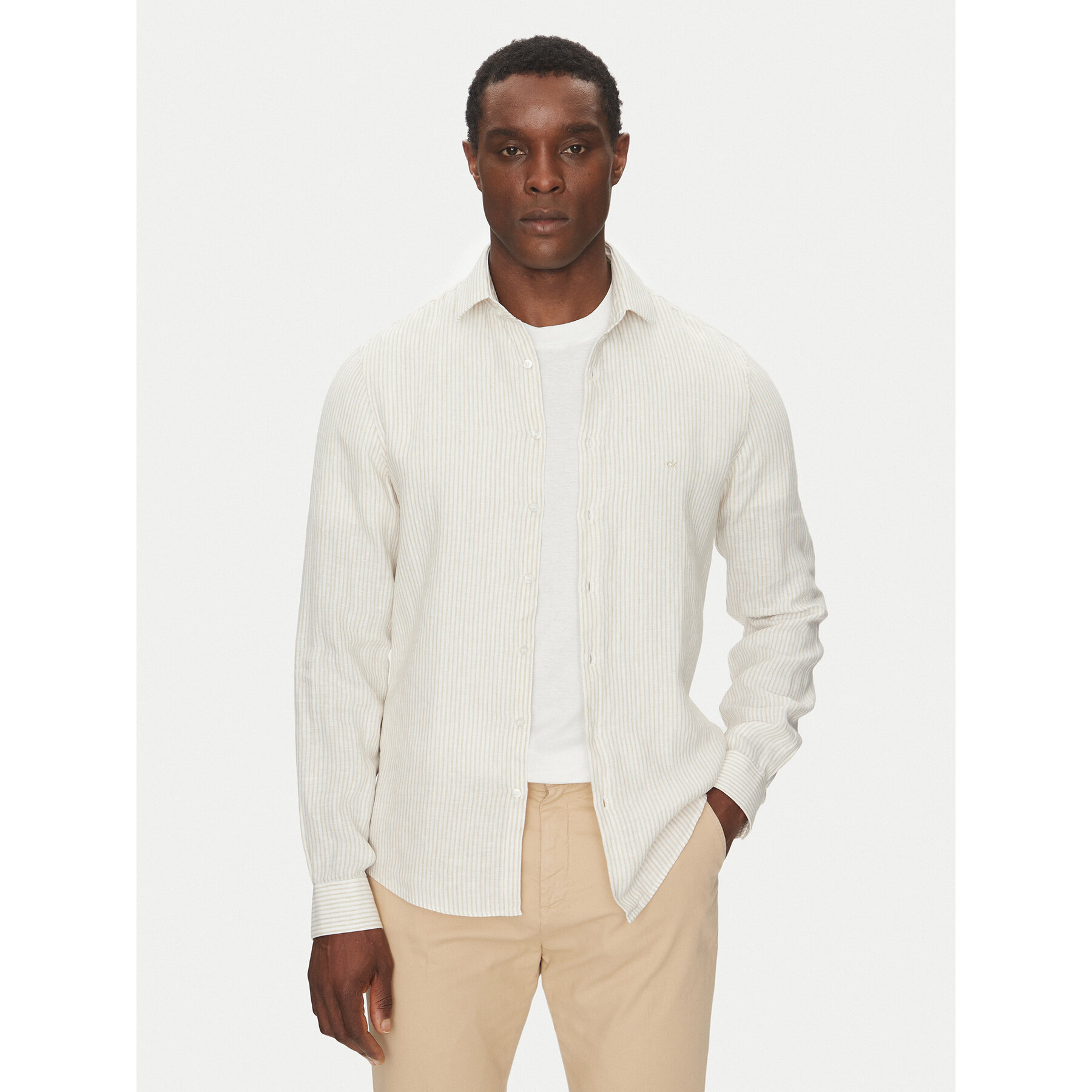 Calvin Klein Jeans Hemd Linen Stripe Slim Shirt K10K109332 Beige Regular Fit