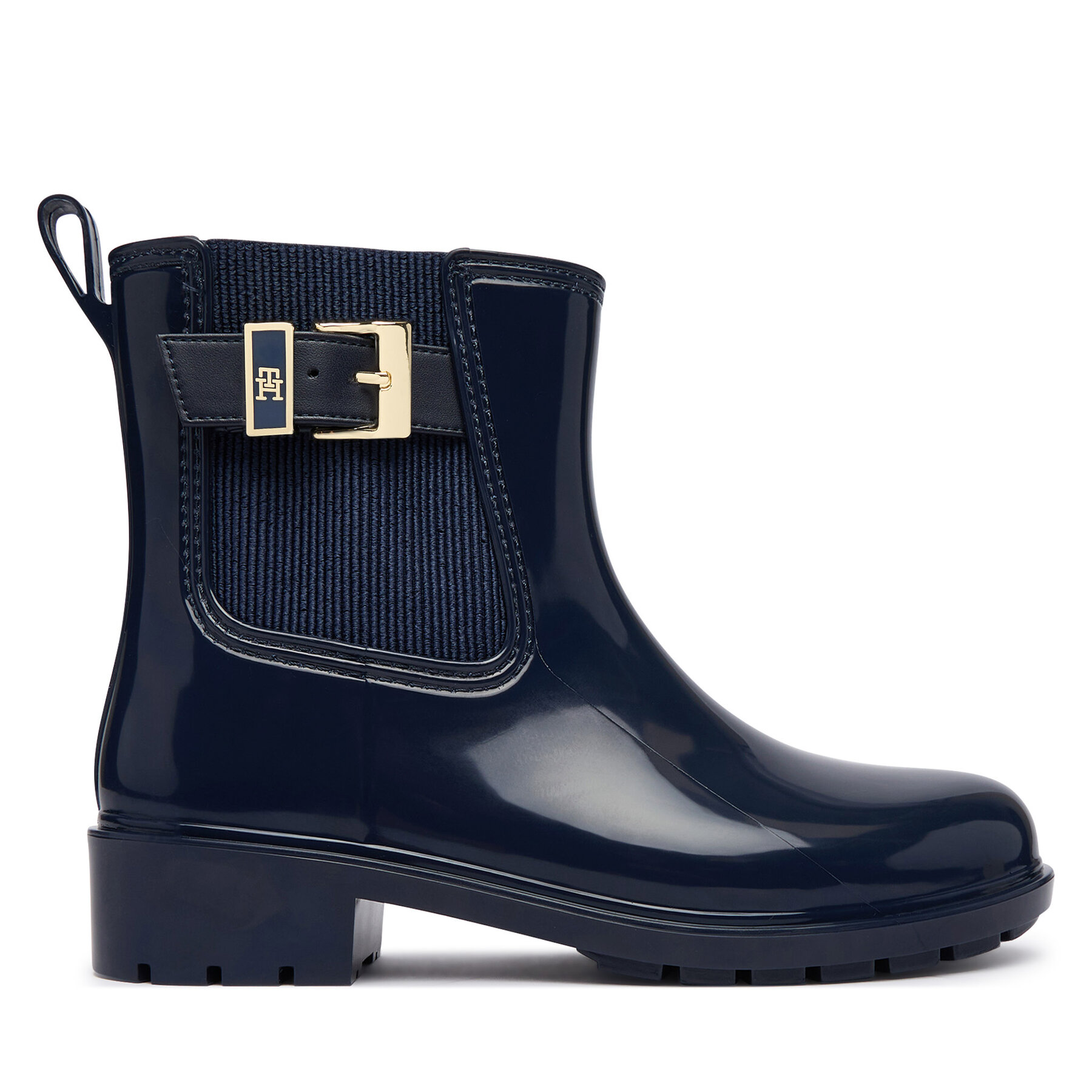 Gumáky Tommy Hilfiger Th Buckle Glossy Ankle Rain Boot FW0FW09543 Tmavomodrá