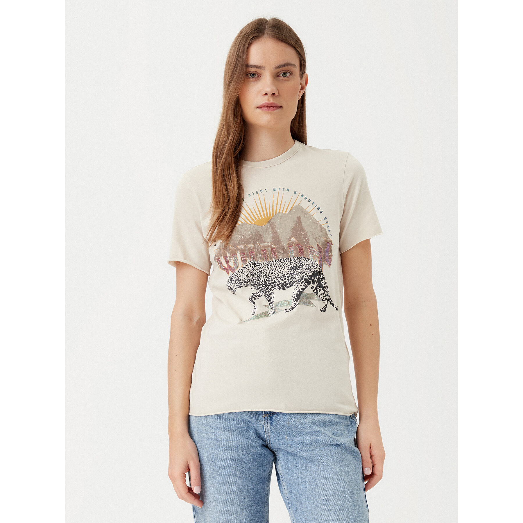 ONLY T-shirt Lucy 15307412 Beige Regular Fit