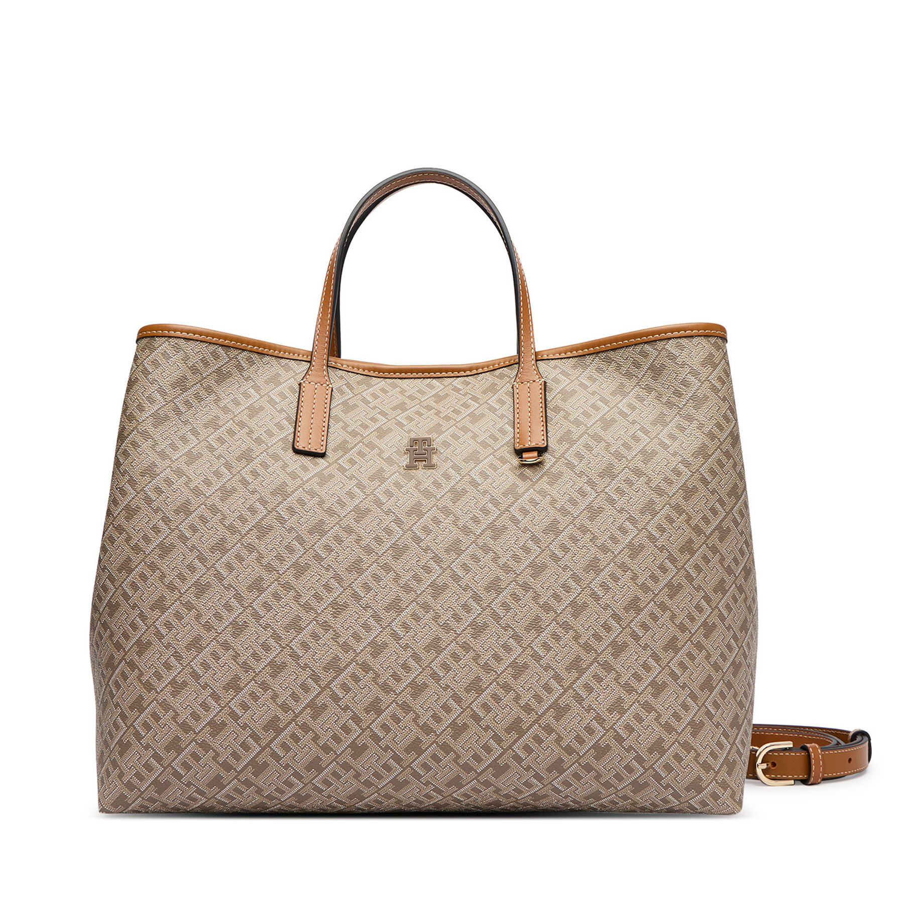 Geantă Tommy Hilfiger Th Monoplay Satchel AW0AW19173 Bej