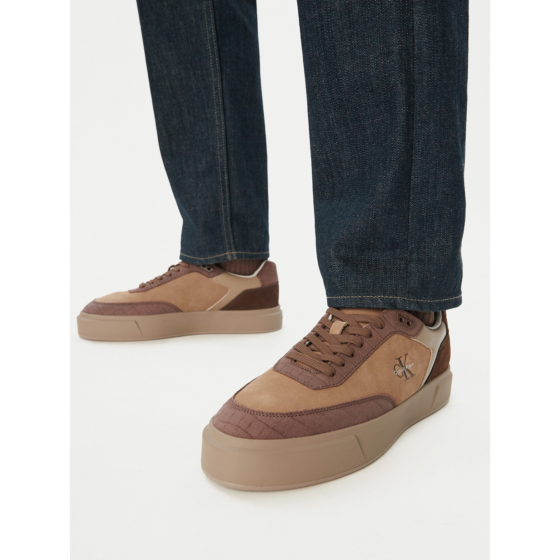 Tenisice Calvin Klein Prime Cupsole Laceup Nu-Su Croc HM0HM02450 Smeđa