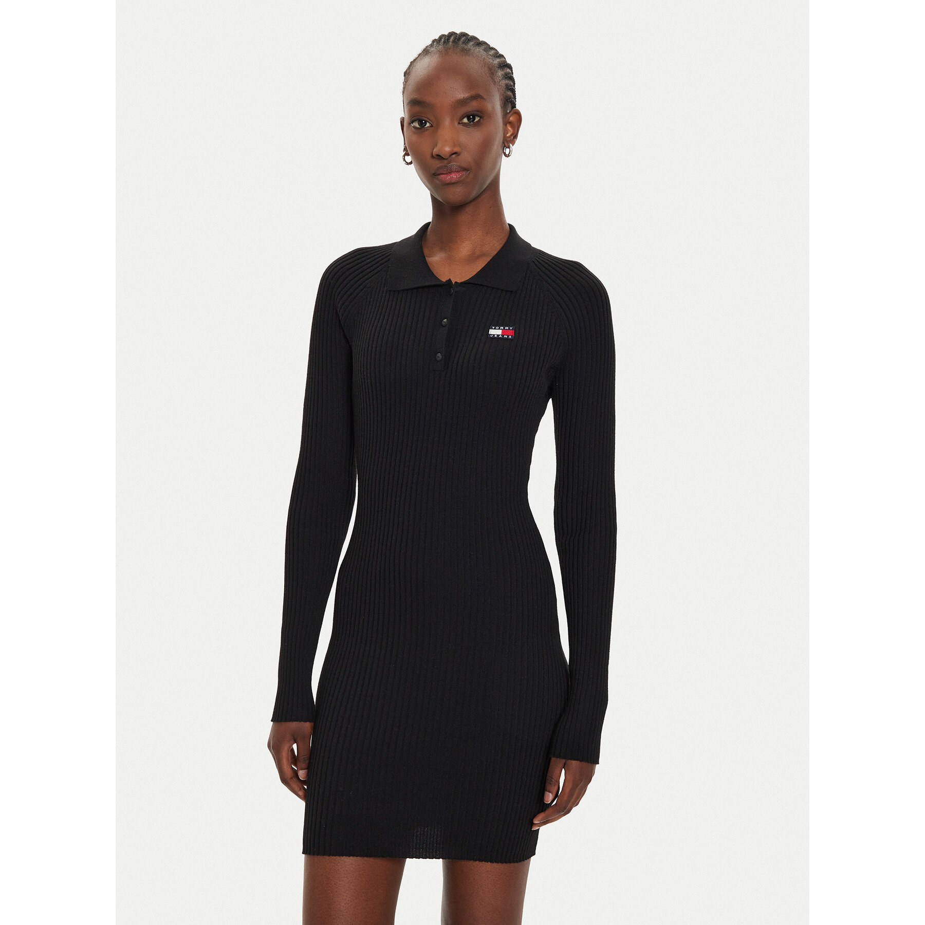 Tommy Jeans Strickkleid DW0DW18734 Schwarz Slim Fit