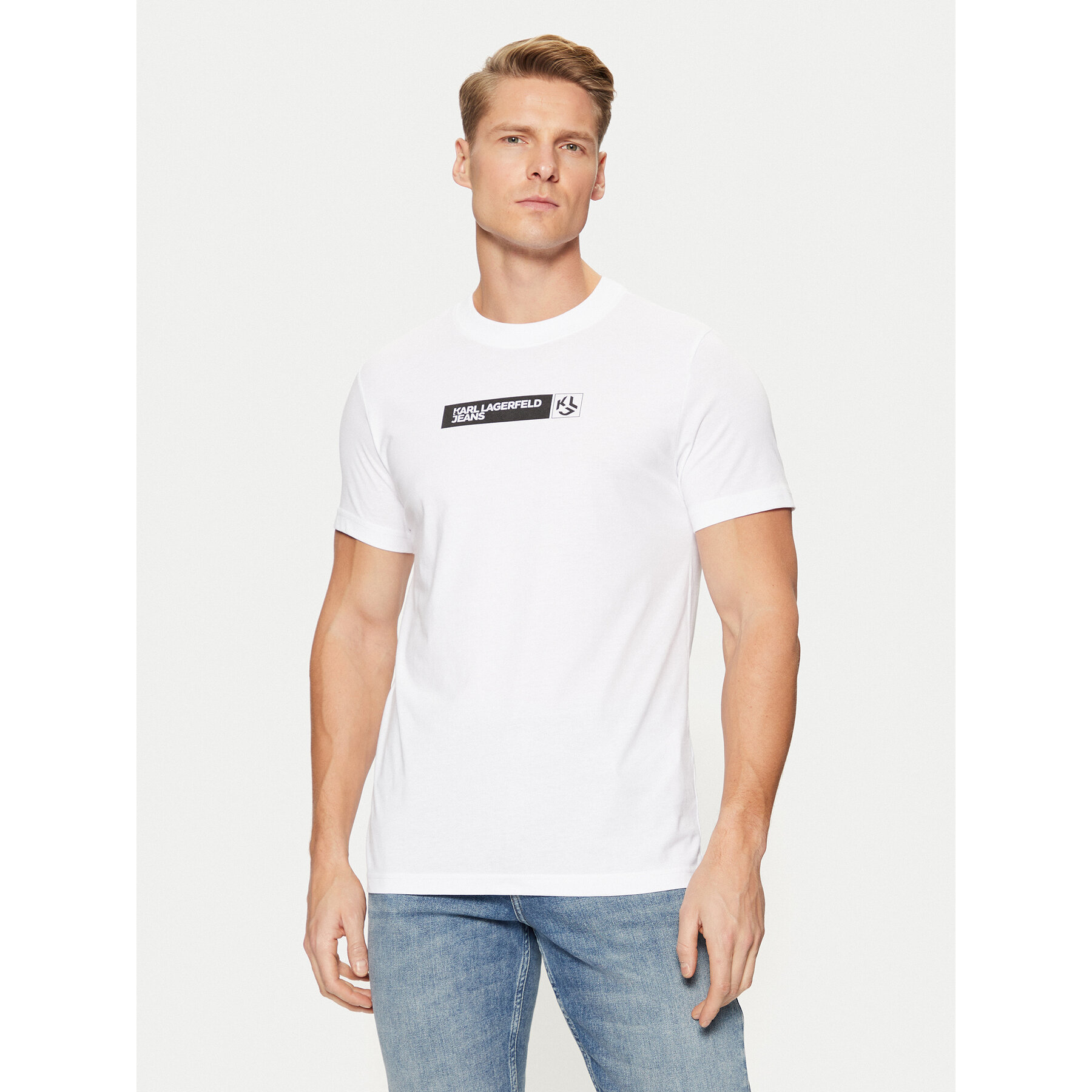 Karl Lagerfeld Jeans Majica A1M17112 Bela Slim Fit
