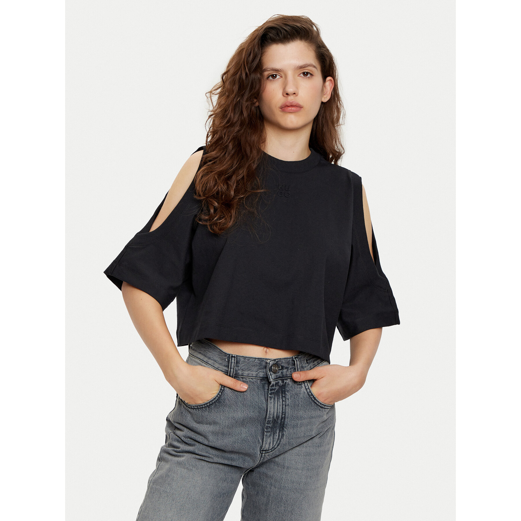 HUGO T-Shirt Dewaja 50530453 Μαύρο Oversize