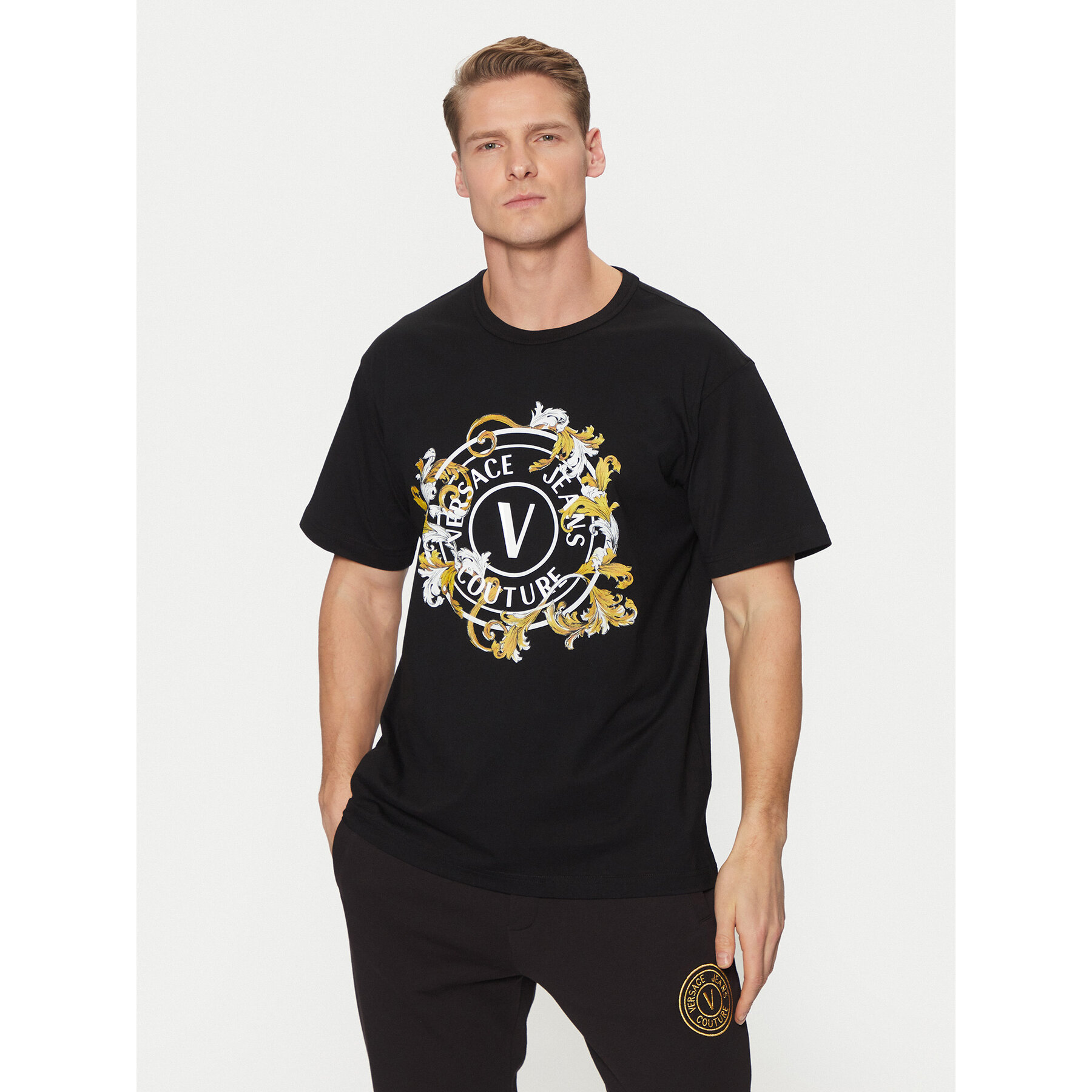 Versace Jeans Couture Majica 78GAHC01 Črna Regular Fit