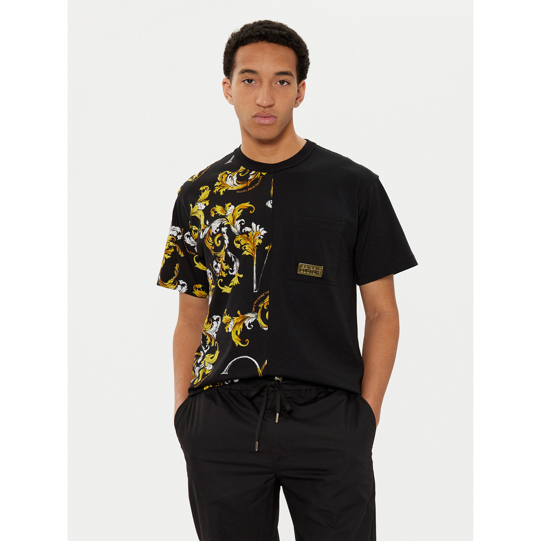 Versace Jeans Couture Majica 78GAH609 Črna Regular Fit